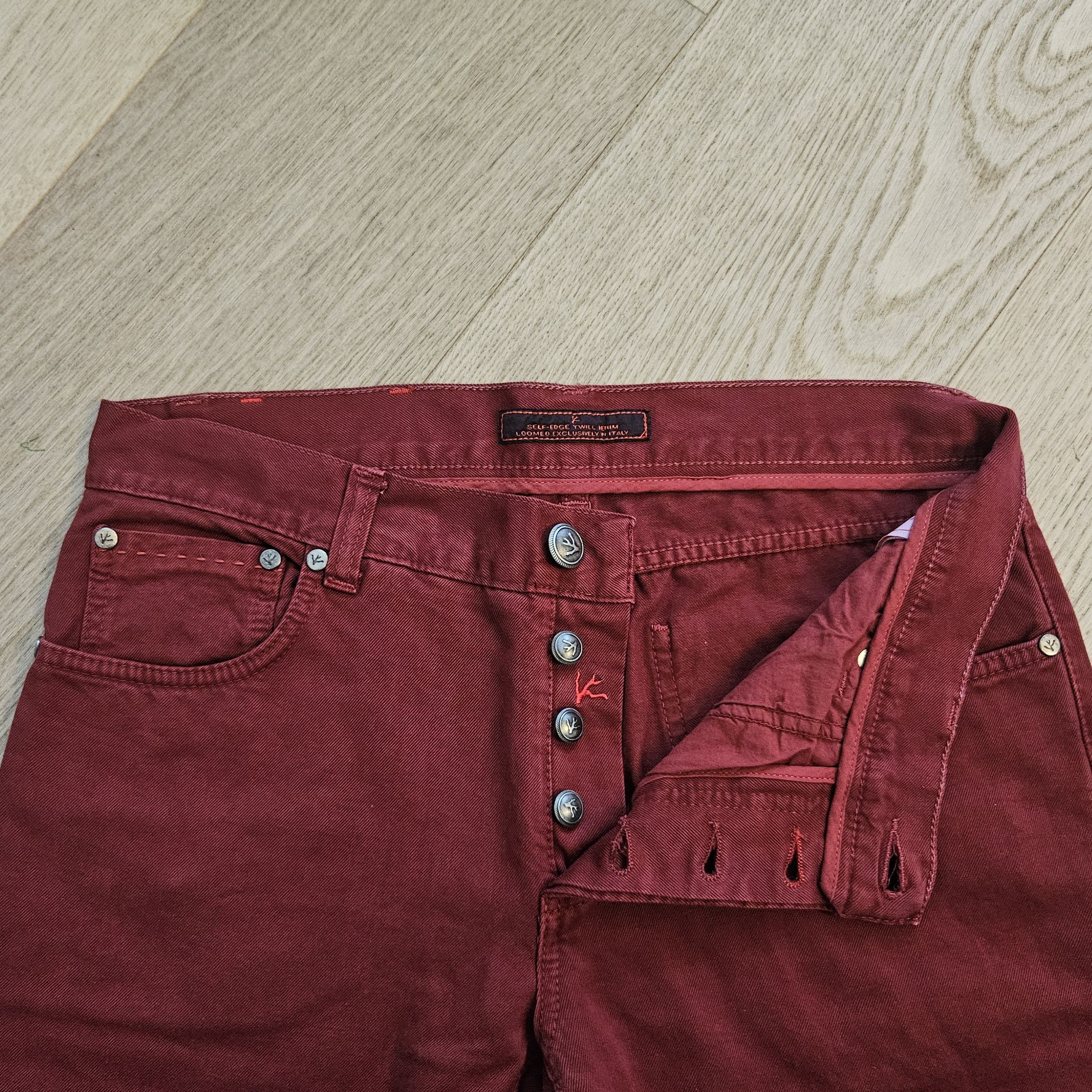 Isaia Isaia Burgundy 5-Pocket Cotton Jeans – Size 32 (48 EU) Size US 32 / EU 48 - 7 Thumbnail