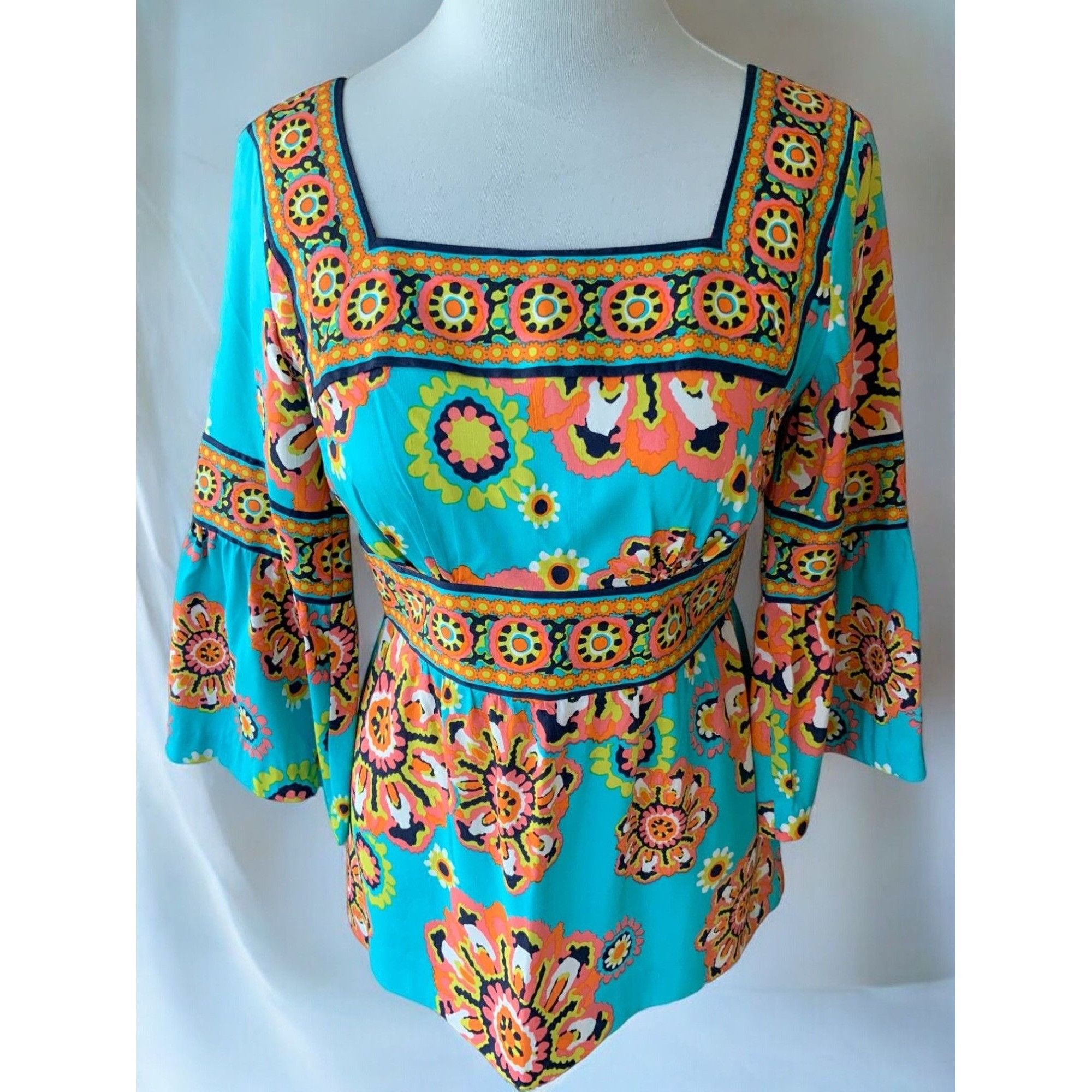 Trina Turk Trina Turk Silk Turquoise Gypsy Medallion Blouse 4 Size S / US 4 / IT 40 - 8 Thumbnail