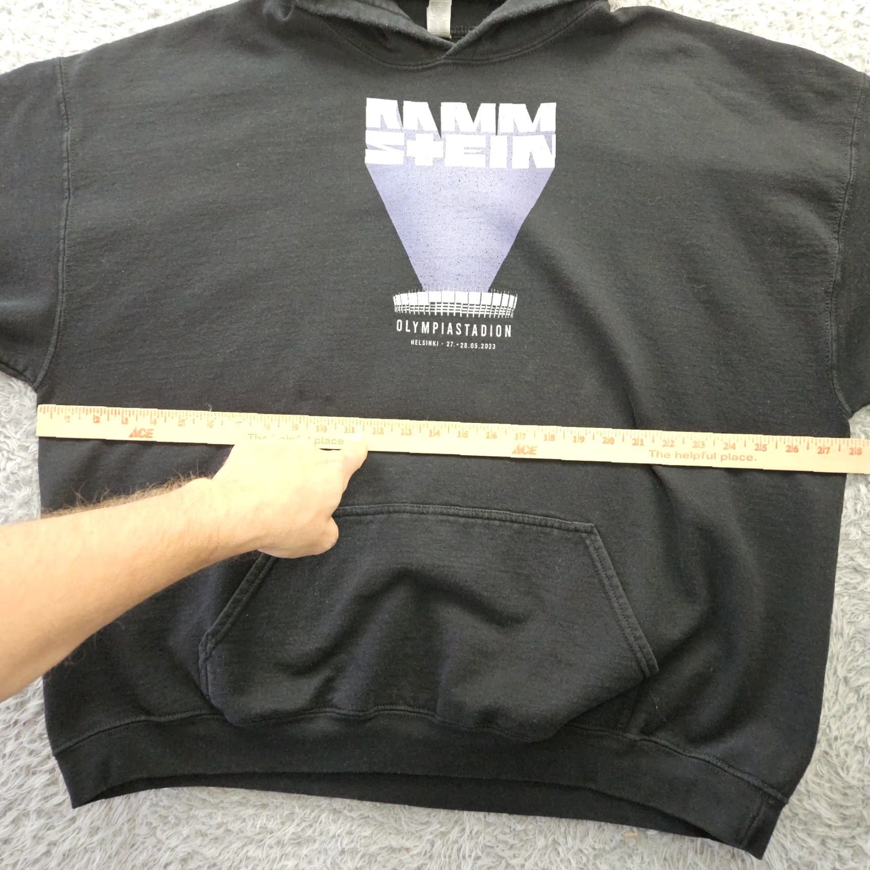 VINTAGE RAMMSTEIN Hoodie Sweatshirt Men 3XL OLYMPIASTADION HELSINKI 2023 Metal Rock Gildan Heavy Blend