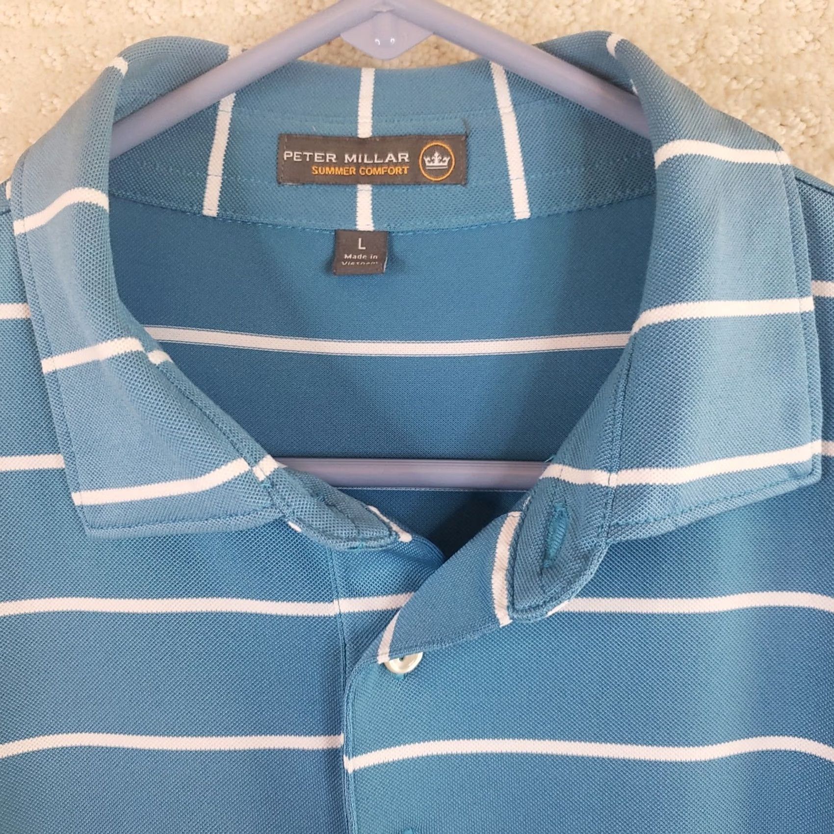 Peter Millar Peter Millar Summer Comfort Polo Shirt Mens L Blue White Striped Button-Up Polo Shirt Golf Style Casual Workwear Size US L / EU 52-54 / 3 - 6 Thumbnail