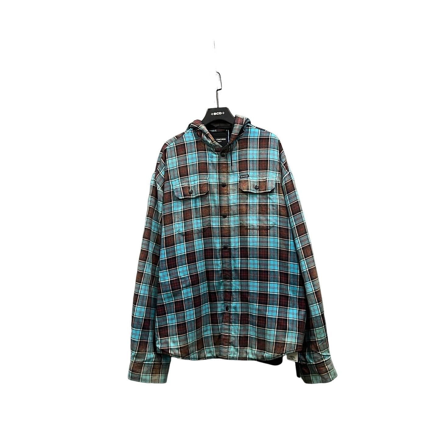 Balenciaga Balenciaga Bleached Hooded Plaid Flannel Shirt Jacket