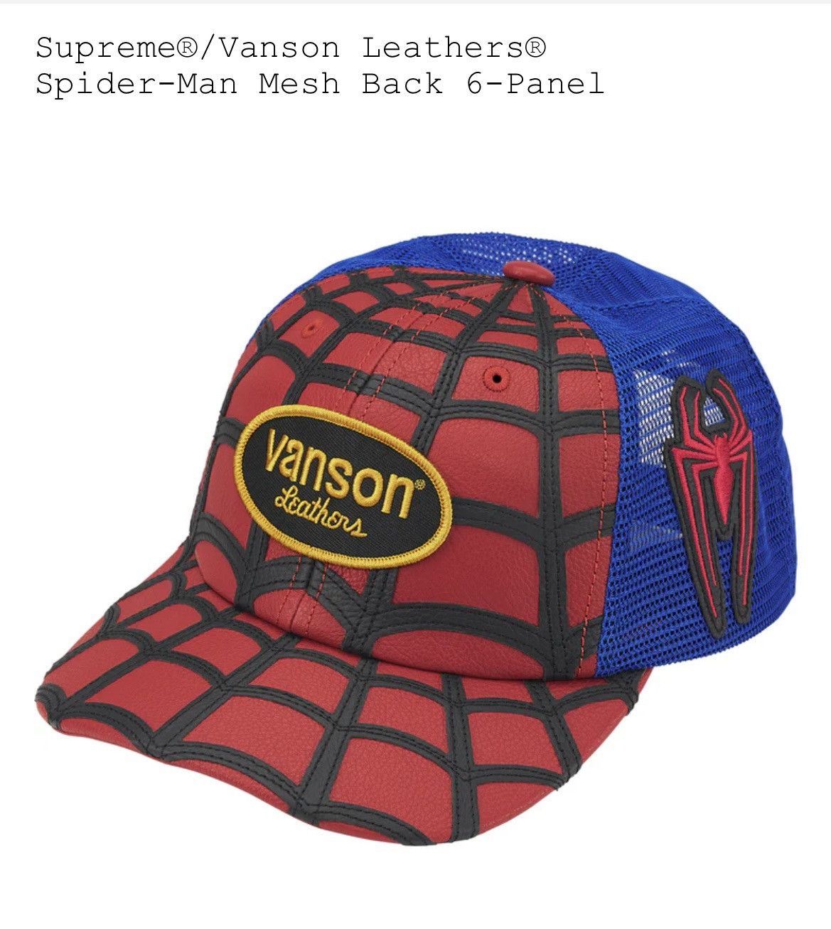 Supreme × Vanson Leathers Supreme®/Vanson Leathers® Spider-Man Mesh Back 6-Panel Red Size ONE SIZE - 6 Thumbnail