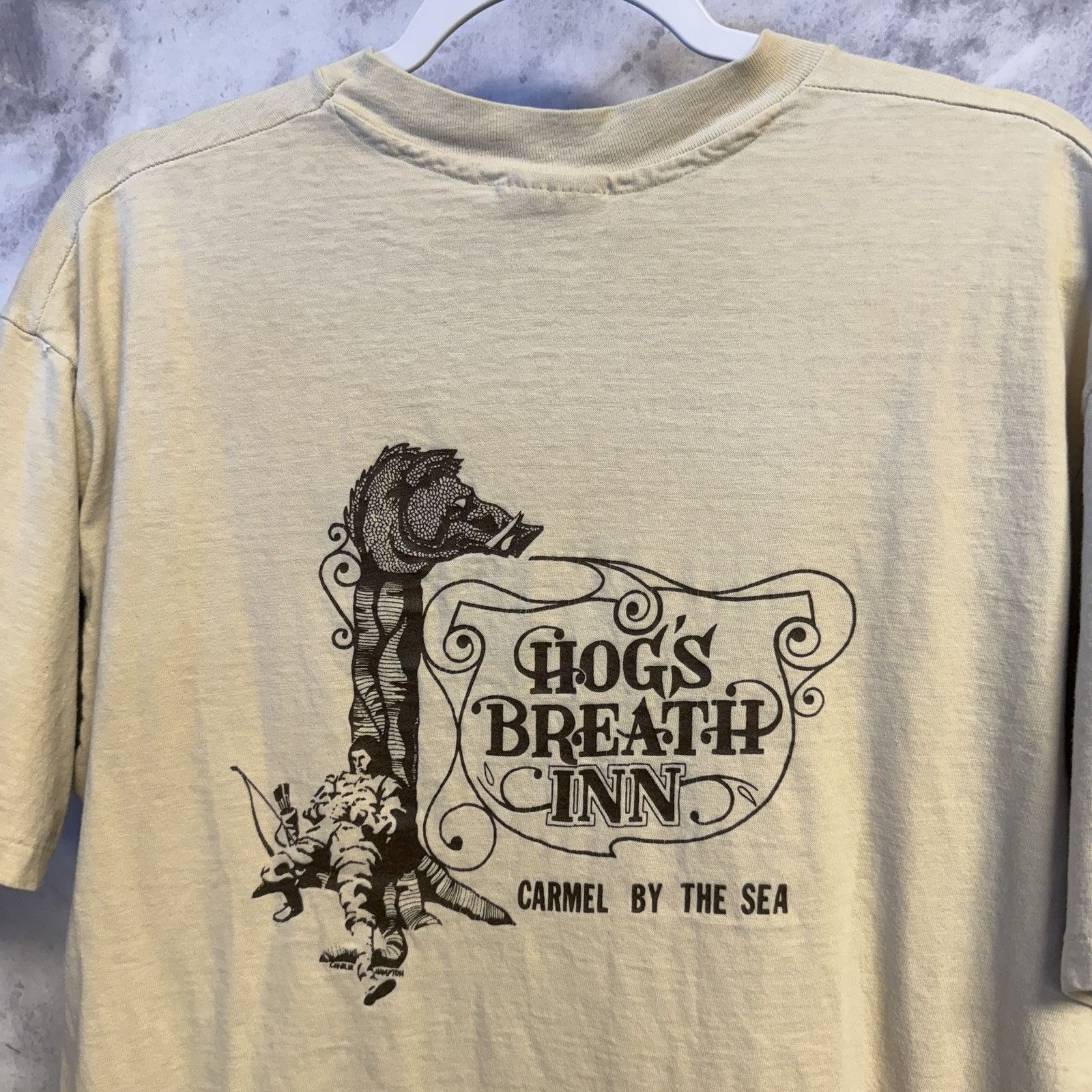Vintage Vintage 90s Hogs Breath Inn T Shirt Mens XL 21.5x26.5 Tan Sh Size US XL / EU 56 / 4 - 1 Thumbnail