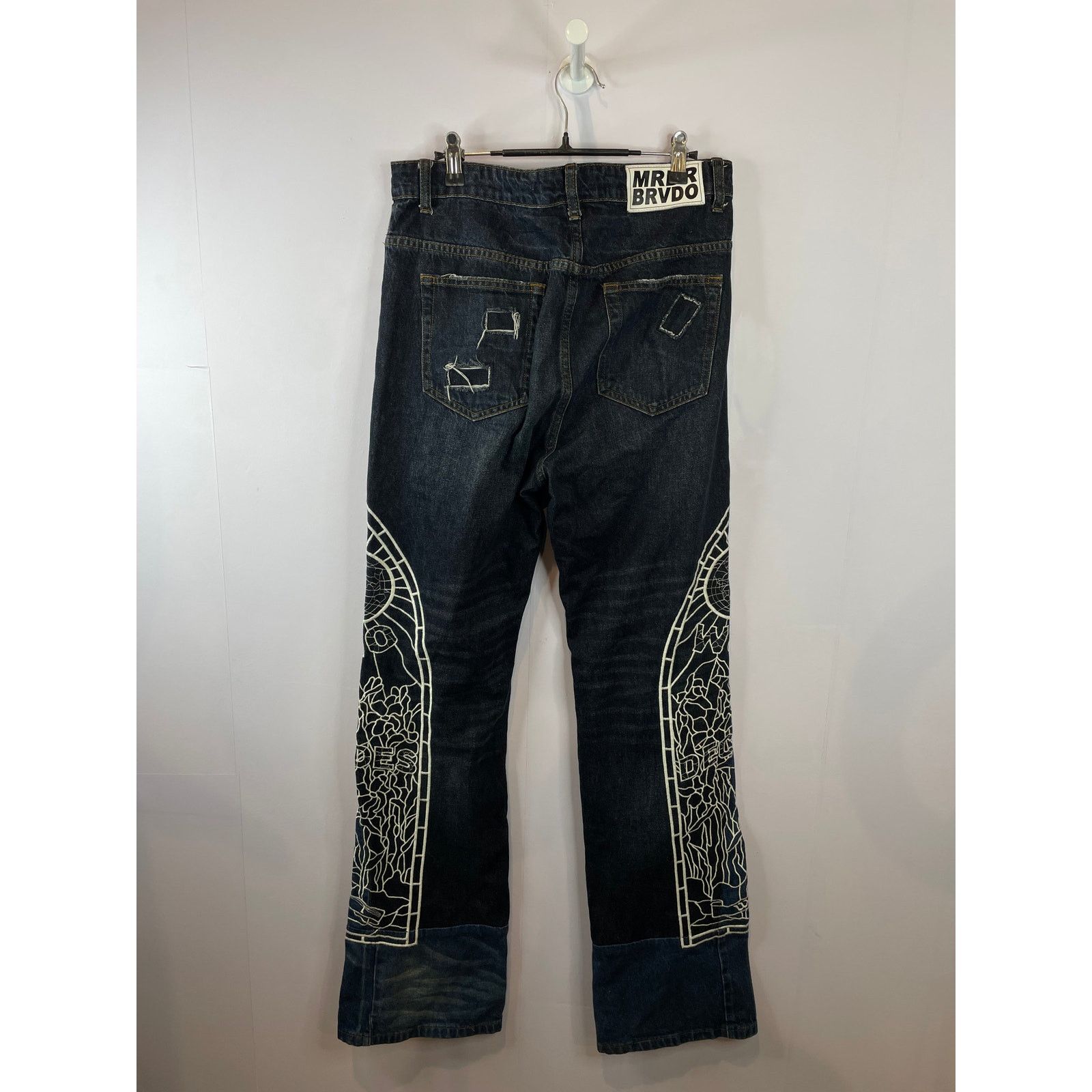 Who Decides War WDW Dark Wash Side Logo Embroidered Jeans Size US 32 / EU 48 - 2 Thumbnail