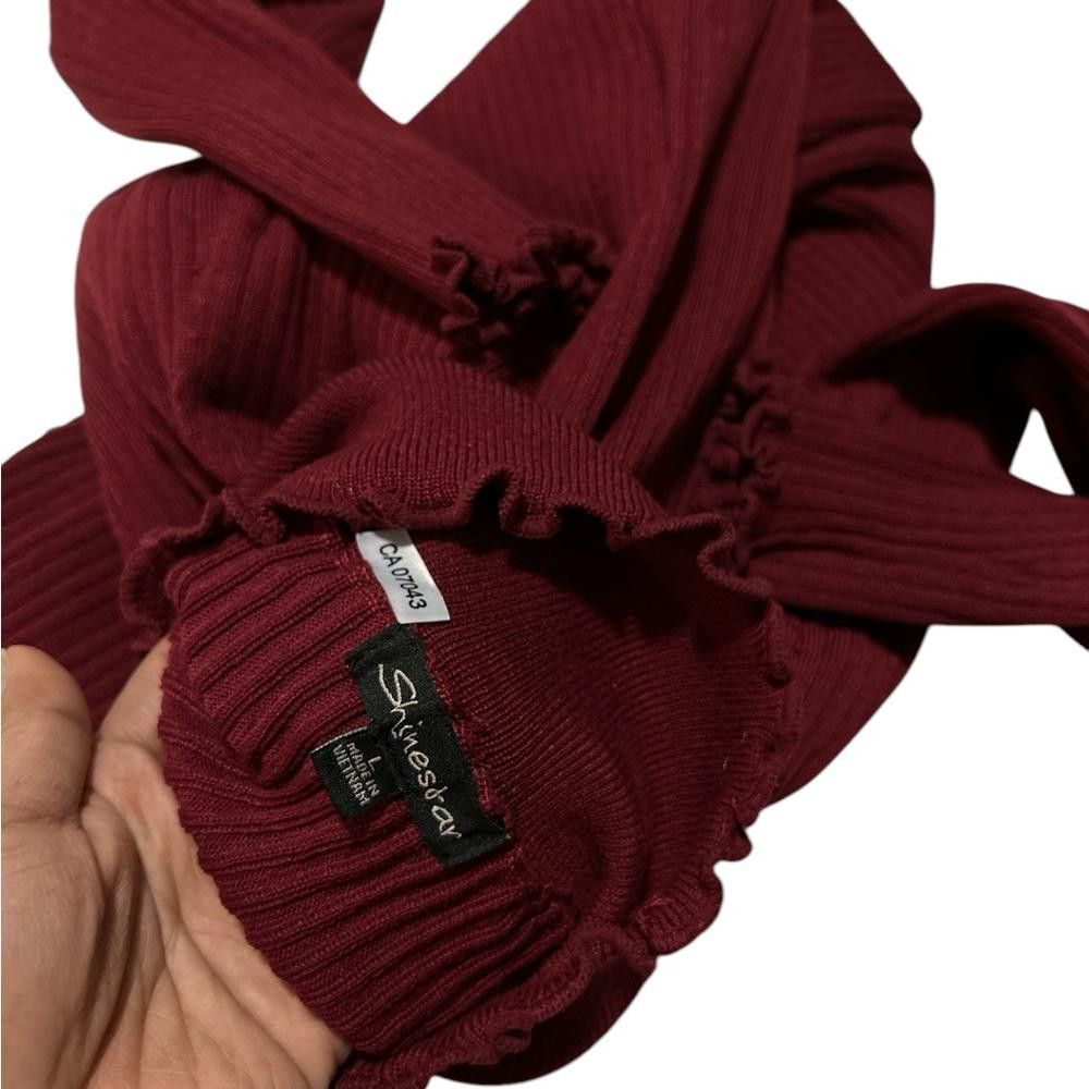Designer Stylish Ribbed Turtleneck Dress - Wine Red Size L / US 10 / IT 46 - 3 Thumbnail