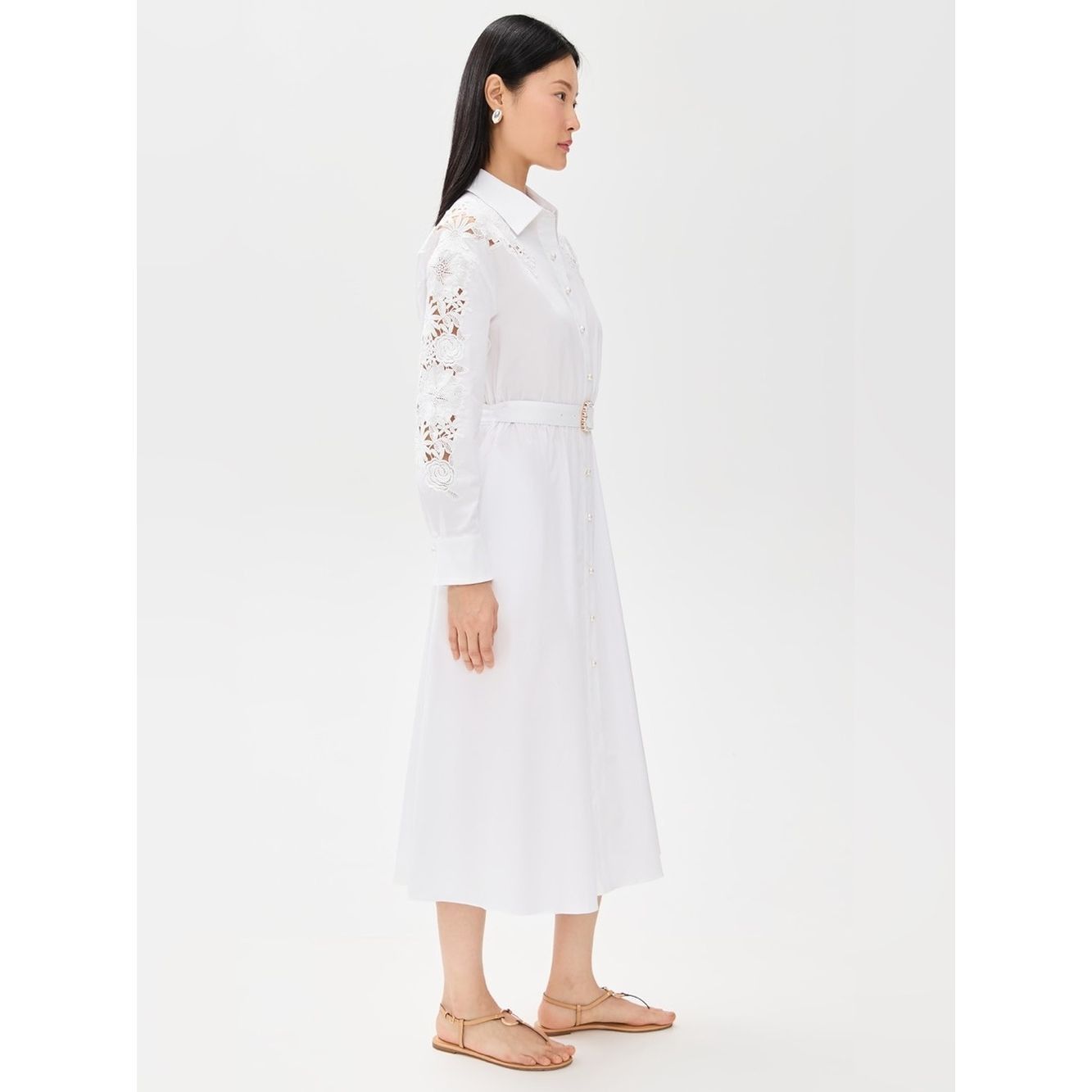 Generation Love Generation Love White Floral Lace Appliqué Belted Maxi Shir Size S / US 4 / IT 40 - 4 Thumbnail