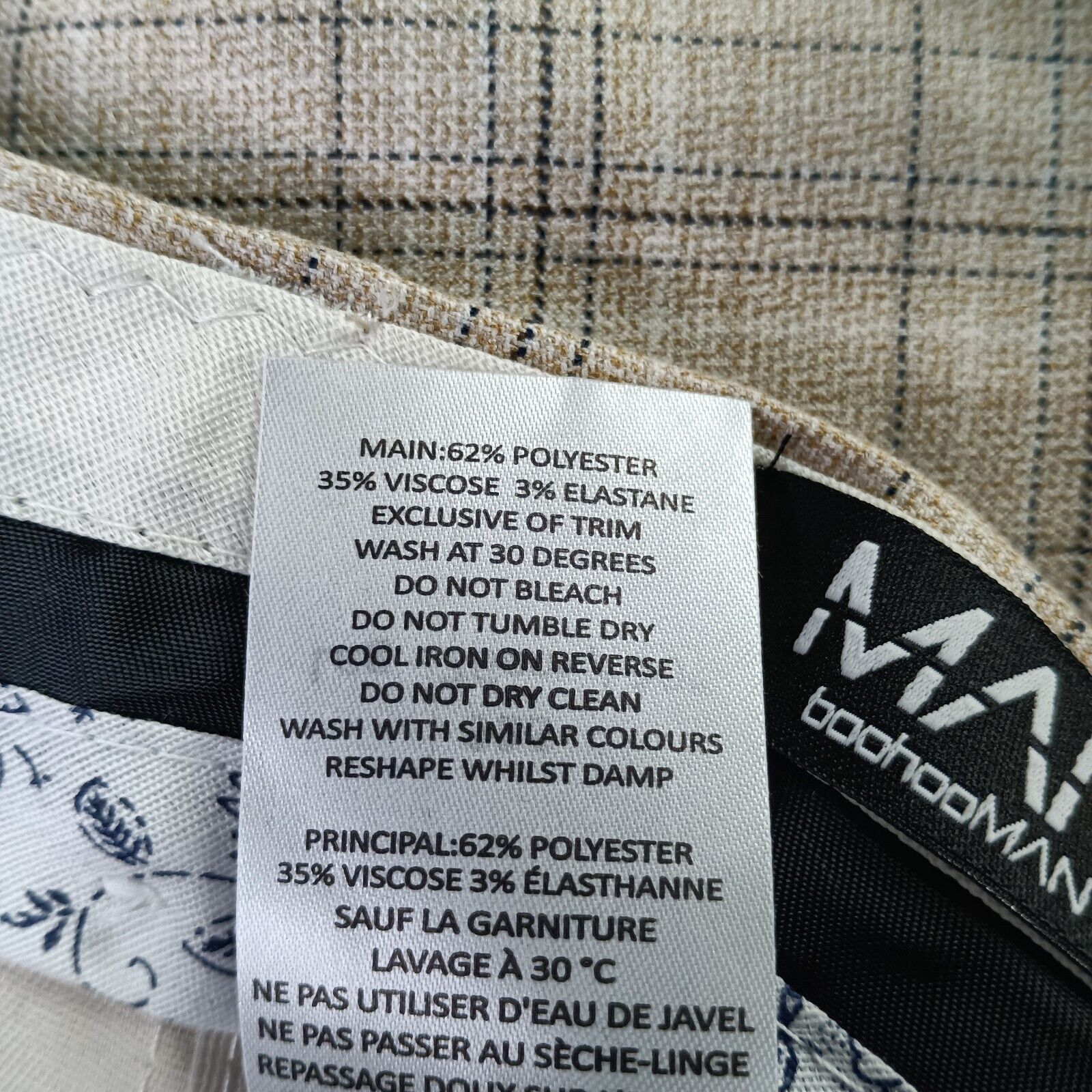 Boohoo Man Boohoo 32S Skinny Check Suit Trouser Stone Plaid Pants Size US 32 / EU 48 - 6 Thumbnail