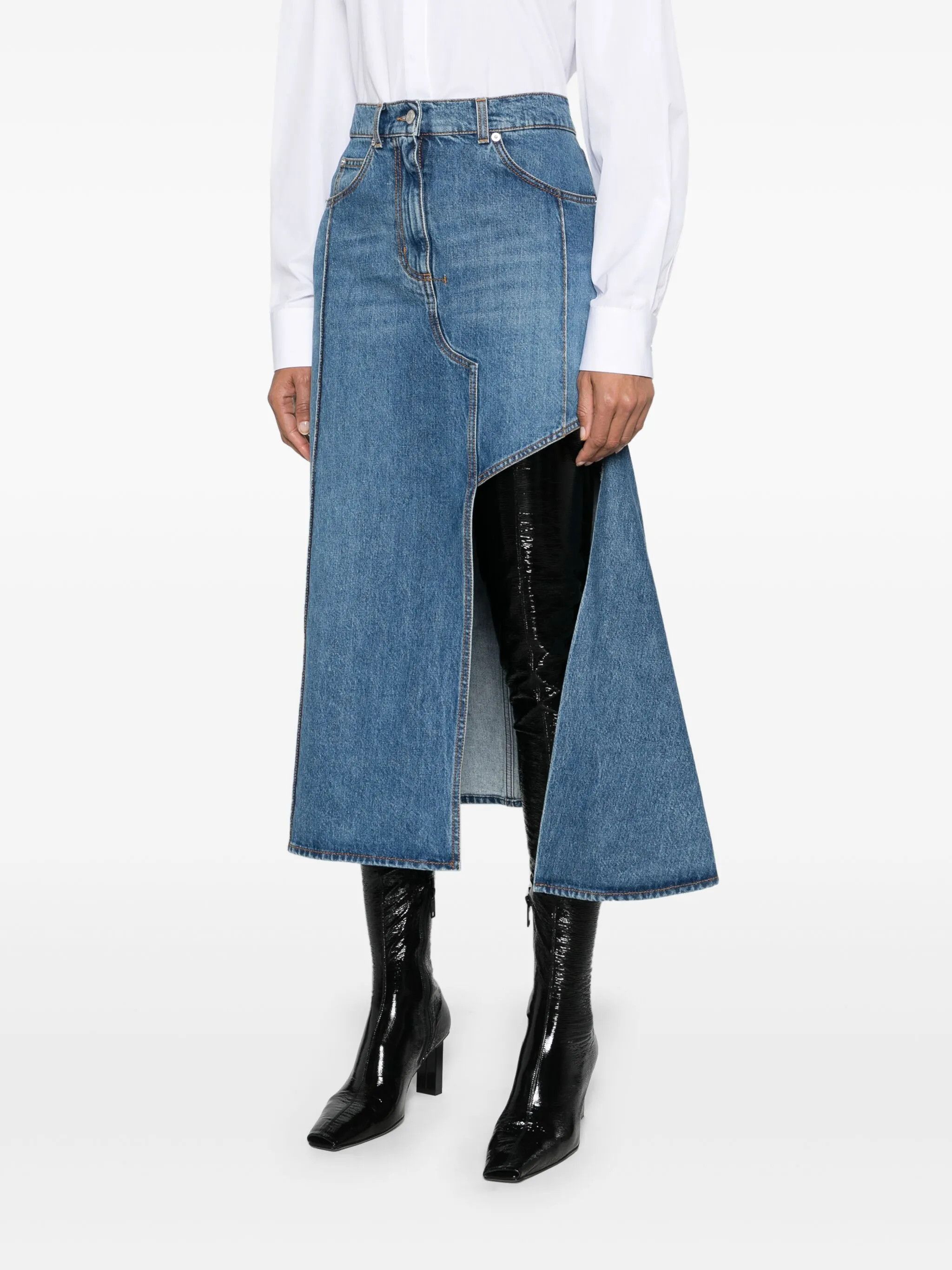 Alexander McQueen o1y0325 Denim Midi Skirt in Blue Size 30" / US 8 / IT 44 - 3 Thumbnail