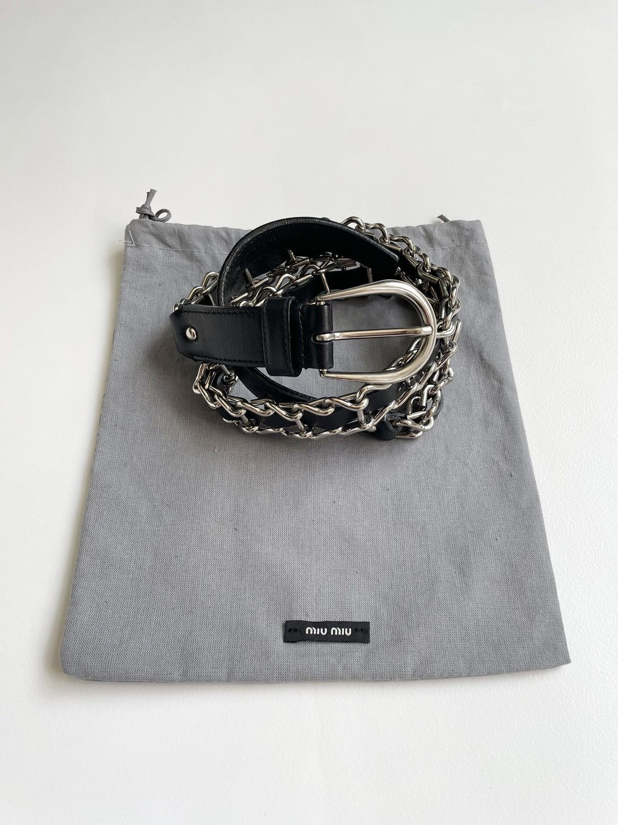 Miu Miu Miu Miu Metal Chain Black Leather Belt Size 30 - 16 Thumbnail