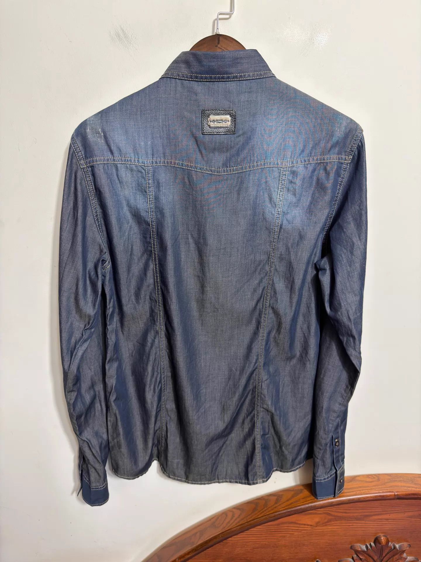 Philipp Plein Philipp Plein Slim Dark Wash Denim Shirt M/L/XL Size US XL / EU 56 / 4 - 2 Thumbnail
