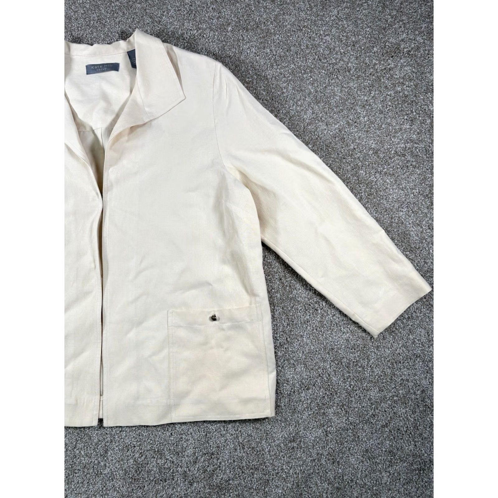 Vintage Kate Hill Silk Linen Top Blouse Long Sleeve Beige M Women Classic Knit Vintage Button Collared Pockets All Seasons Casual Business Size M / US 6-8 / IT 42-44 - 3 Thumbnail