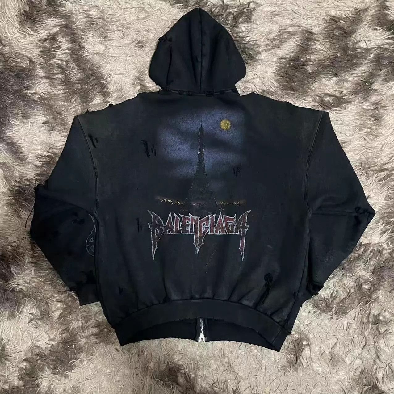 Balenciaga Black Zip-Up Hoodie with Eiffel Tower Graphic Size US M / EU 48-50 / 2 - 1 Thumbnail
