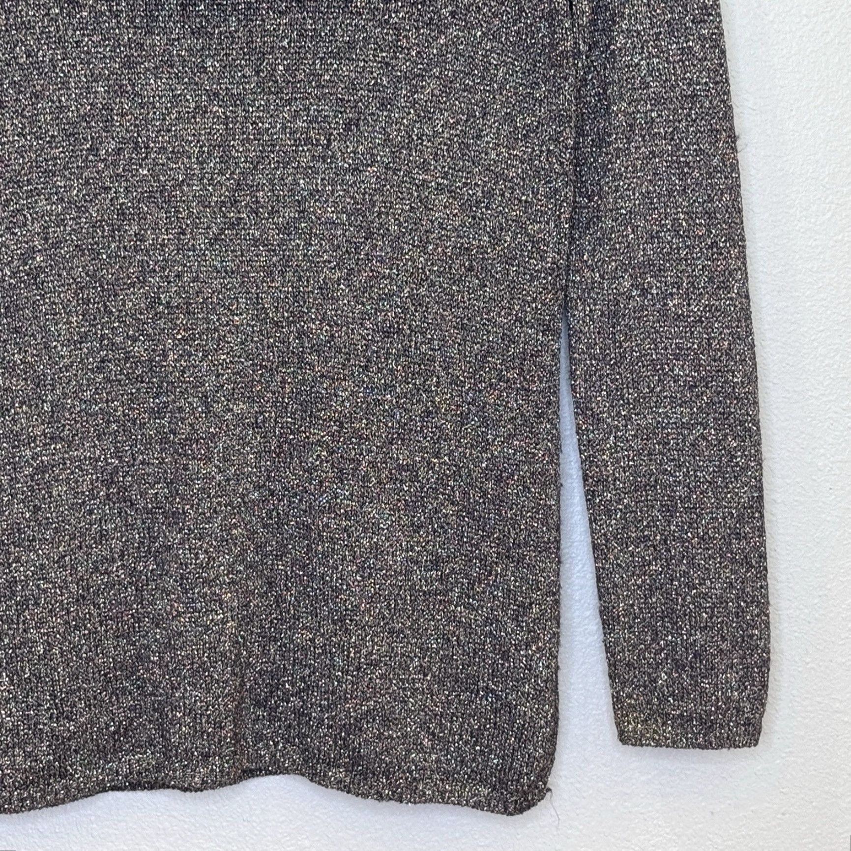 Vintage Chico's Cowl Neck Sweater Womens Sz 1 Brown Gold Metallic Long Sleeve Side Slits Knit Pullover Cardigan Style Designer Womens Size XS / US 0-2 / IT 36-38 - 3 Thumbnail
