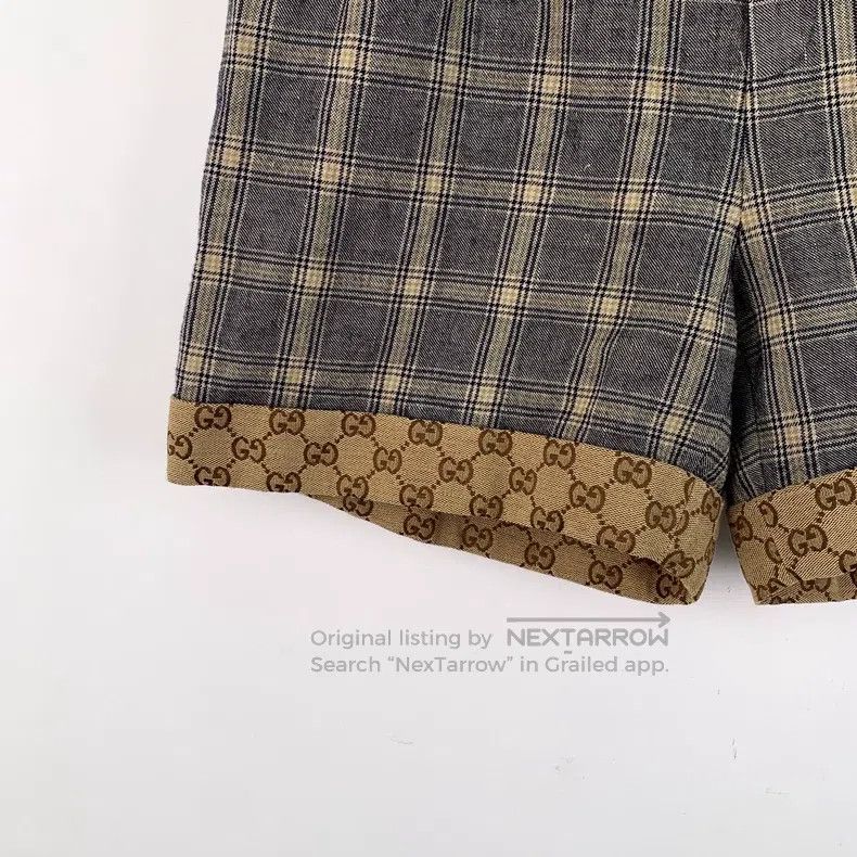 Gucci Gucci Colour-blocked plaid logo jacquard stitching linen c Size 27" / US 4 / IT 40 - 4 Thumbnail