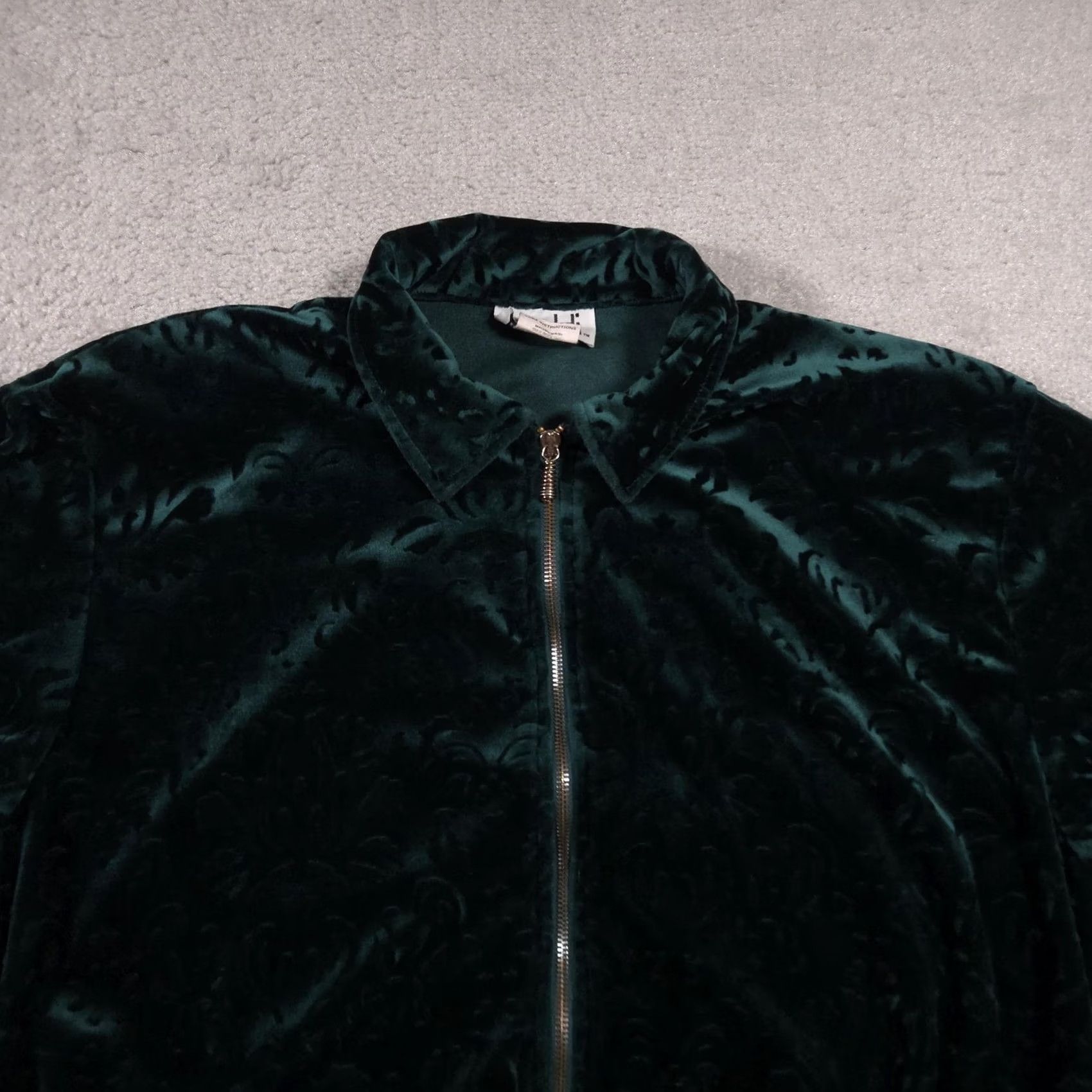 Velour Teddi Jacket Womens Medium Green Velour Zip Front Embossed Velvet Elastic Hem Size M / US 6-8 / IT 42-44 - 3 Thumbnail