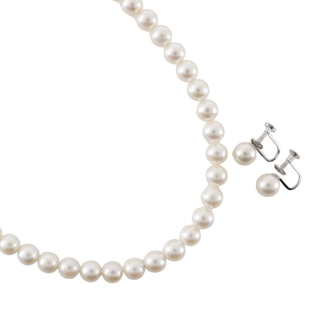 Other Pearl K14 White Gold Silver 2Way Jewelry Set Metal Necklace, Women's