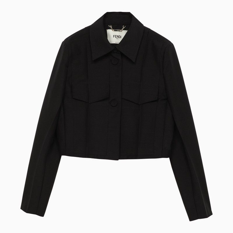 image of Fendi Black Boxy Jacket In Wool, Women's (Size XS)