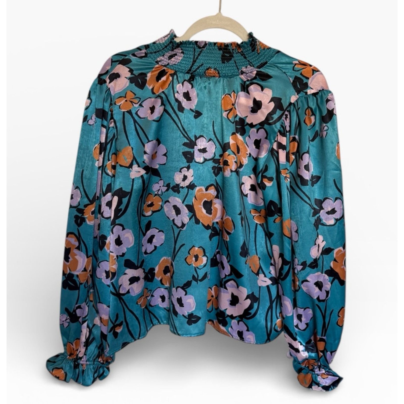 Other Blue Multicolor Floral Long Peplum Sleeve Turtleneck Blouse Size S / US 4 / IT 40 - 3 Thumbnail