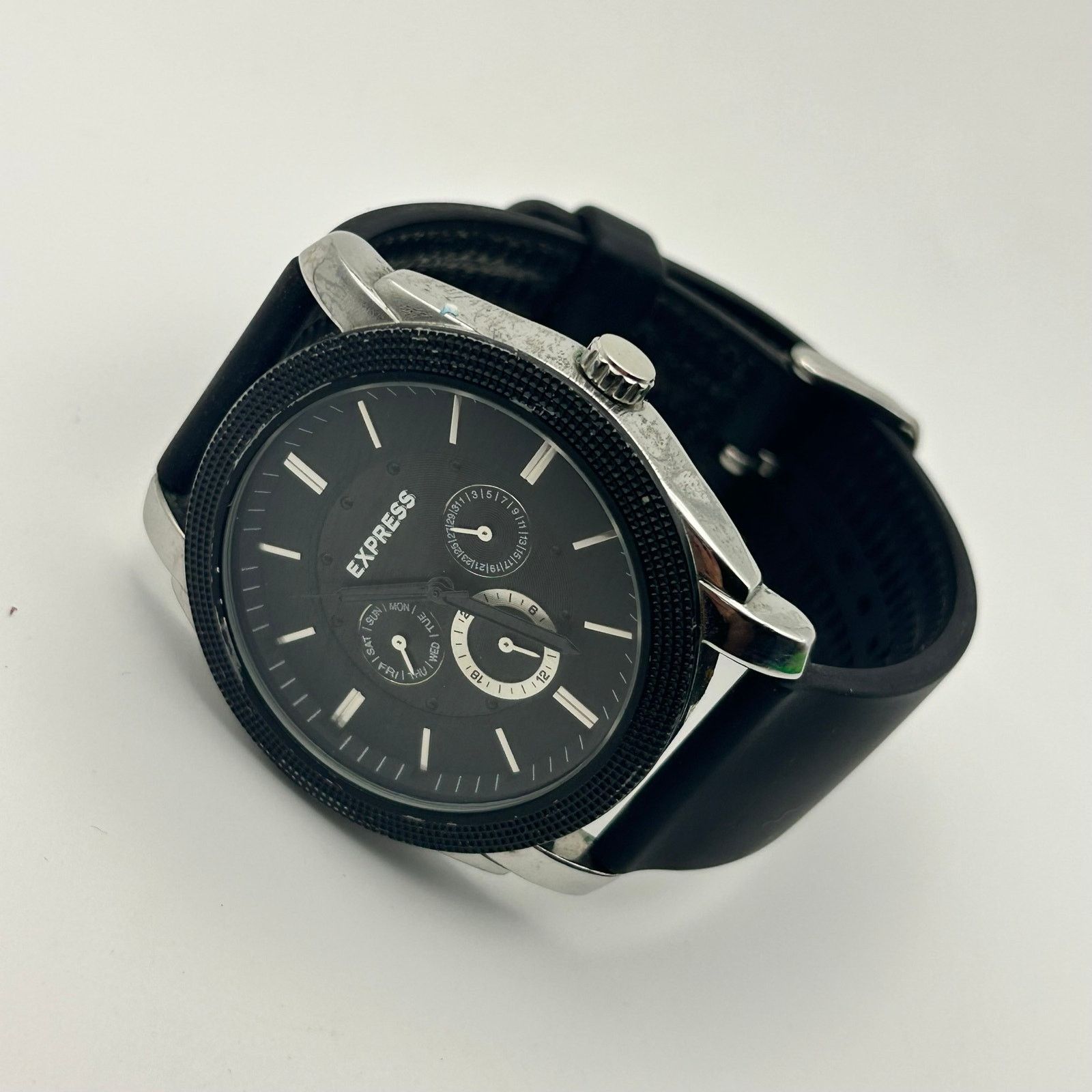 Express Express Black Silver St. Steel Men’s Analog Watch Size ONE SIZE - 4 Thumbnail