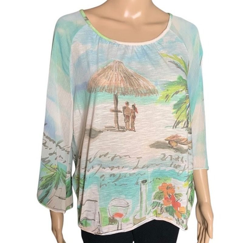 Chicos Chico's Women's US Medium Top Seaside Sangria Kimono Sleeve Size M / US 6-8 / IT 42-44 - 10 Thumbnail