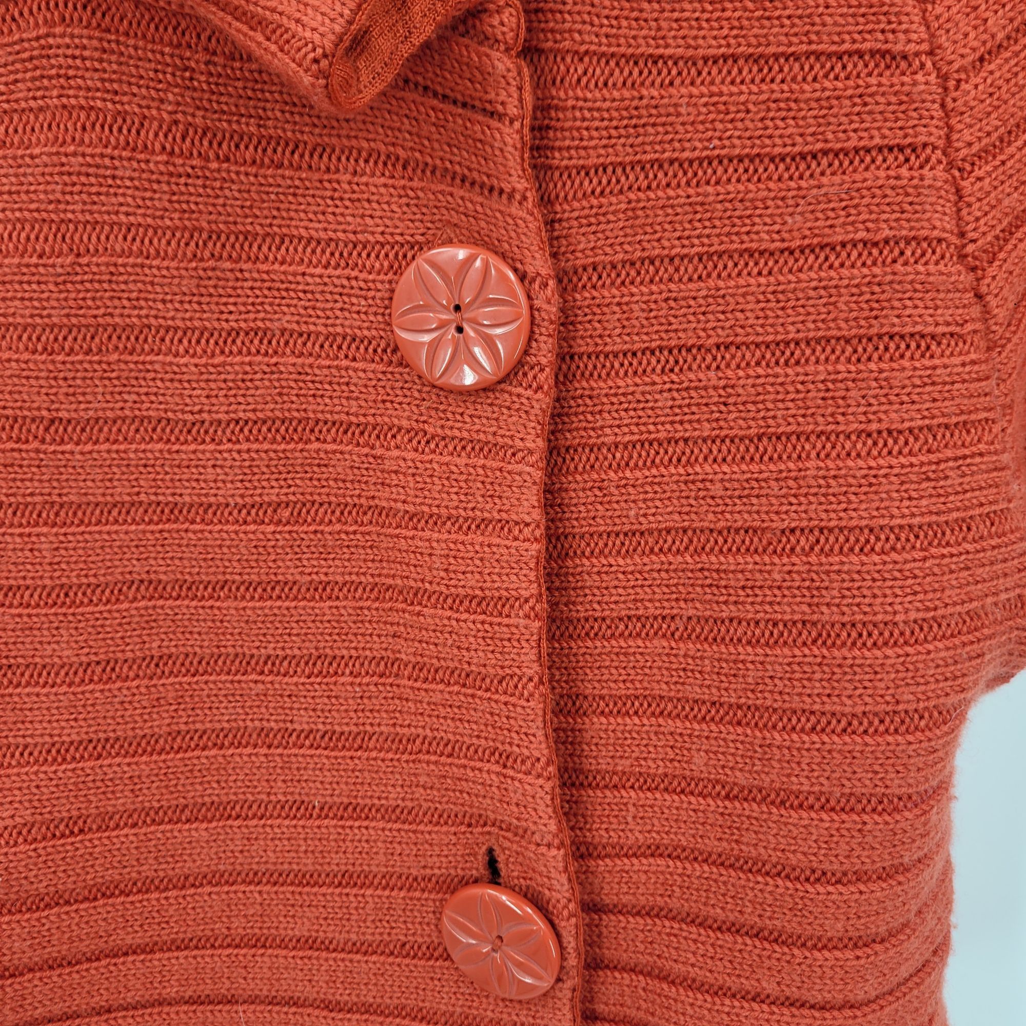 Designer Moth Rust Wool Ribbed Knit Poncho L High Collar Button Cardi Size L / US 10 / IT 46 - 6 Thumbnail