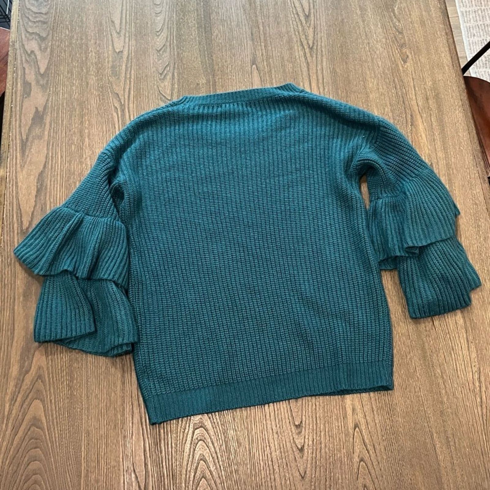 Other She and Sky Emerald Green Knit Salsa Ruffle Sleeves Size M Size M / US 6-8 / IT 42-44 - 4 Thumbnail