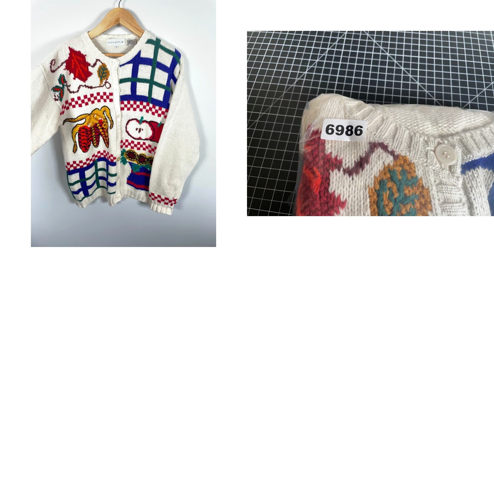 Apple VINTAGE 90s Teacher Motif Cardigan Women's XL Ivory Sweater Harvest Apple Novelty Highgate Size XL / US 12-14 / IT 48-50 - 9 Thumbnail