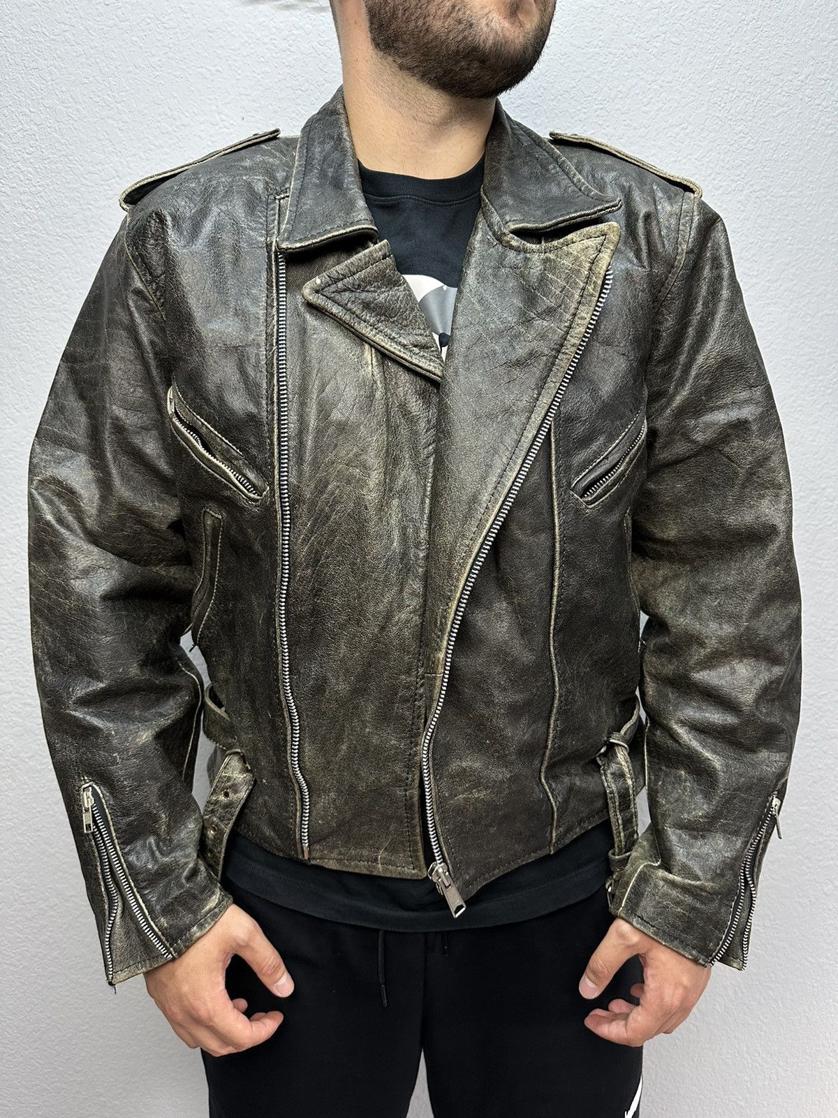 Vintage Rare🔥🔥 Leather Jacket Archival Y2K Moto Distressed Size US XL / EU 56 / 4 - 1 Thumbnail