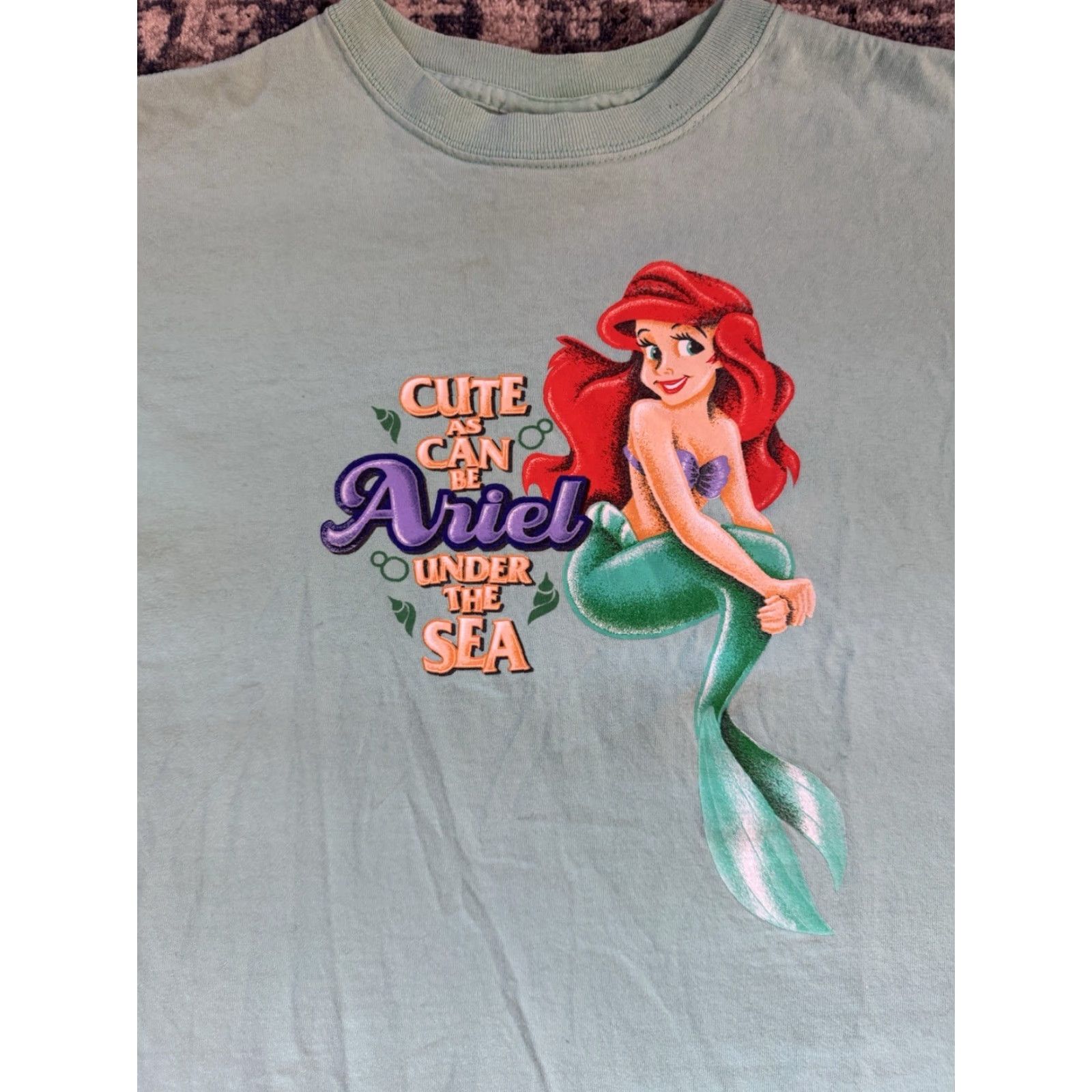 Disney VINTAGE Disney The Little Mermaid Ariel Cute As Can Be T Shirt Girls M Green 1990s Cotton Long Sleeve Size US M / EU 48-50 / 2 - 2 Thumbnail
