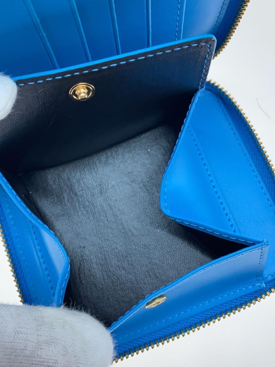 Wallet Round zip bi-fold leather plain Blue