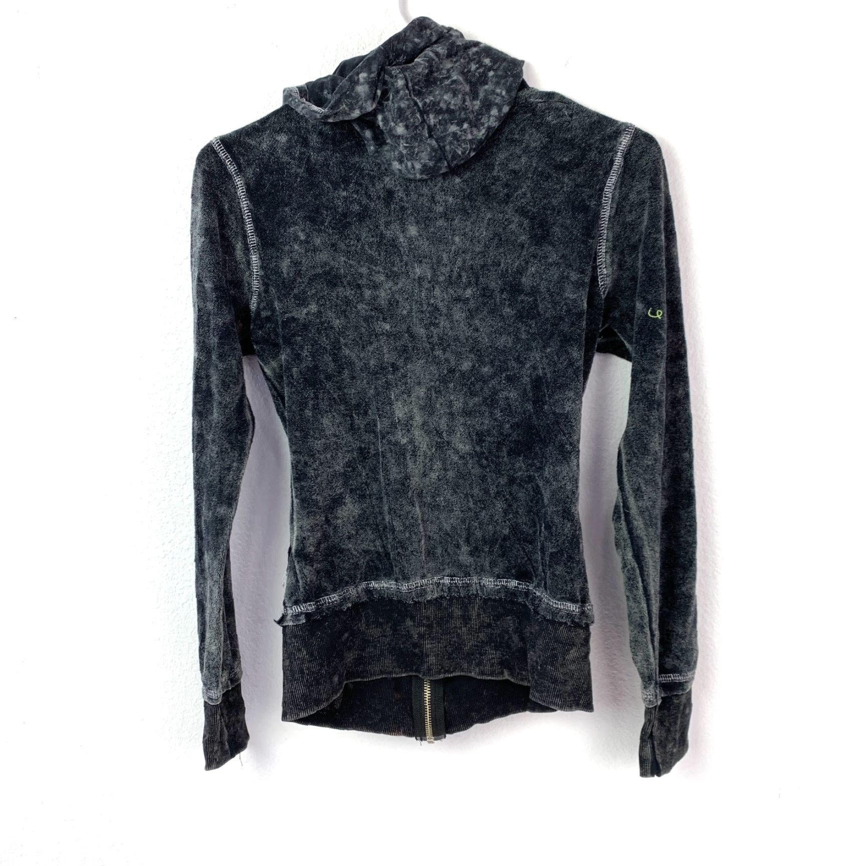 Sugar Sugar Rox Women's S Black Acid Wash Full Zip Hooded Sweatshirt Studs Pockets Y2K Rock Grunge Hooded Slim Velour Casual Activewear jacket Size S / US 4 / IT 40 - 6 Thumbnail