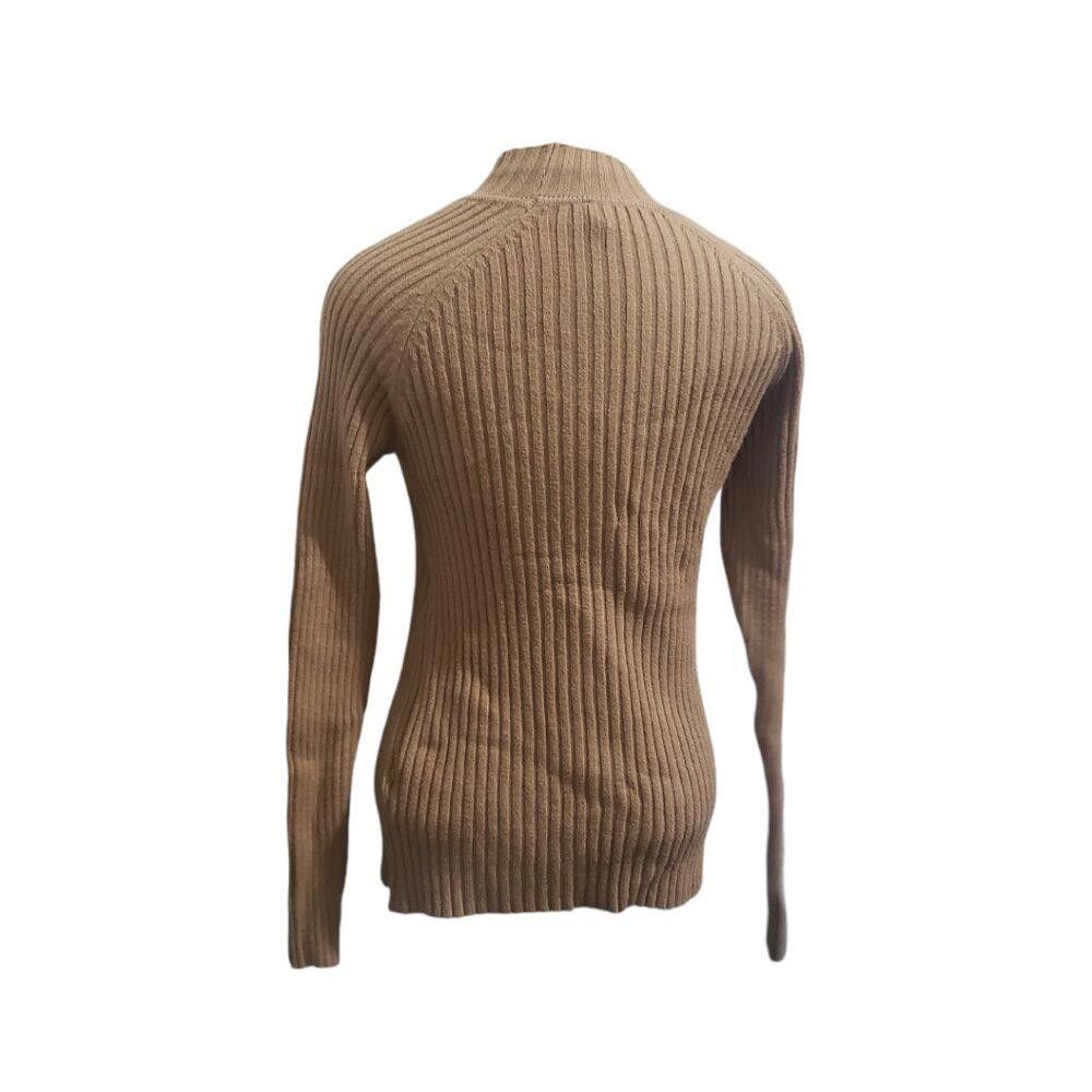 Designer Tan Mock Neck Ribbed Long Sleeve Sweater M Size M / US 6-8 / IT 42-44 - 4 Thumbnail