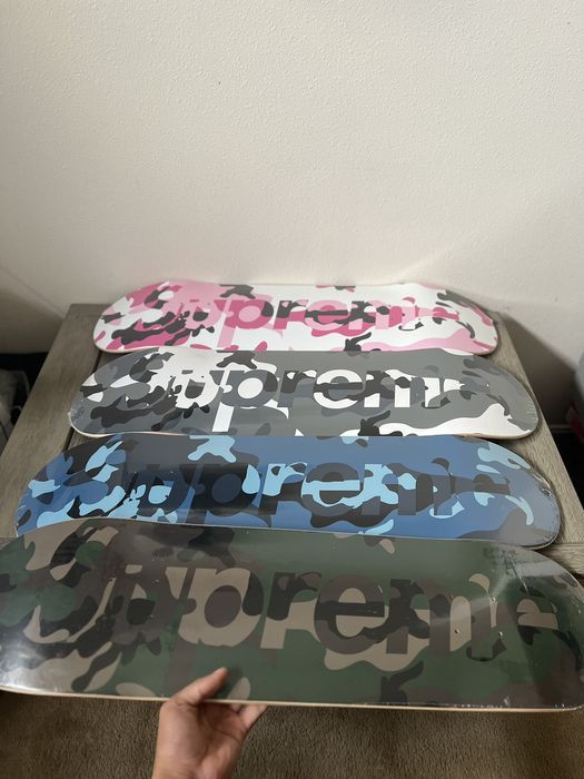 Supreme camo hot sale logo skateboard