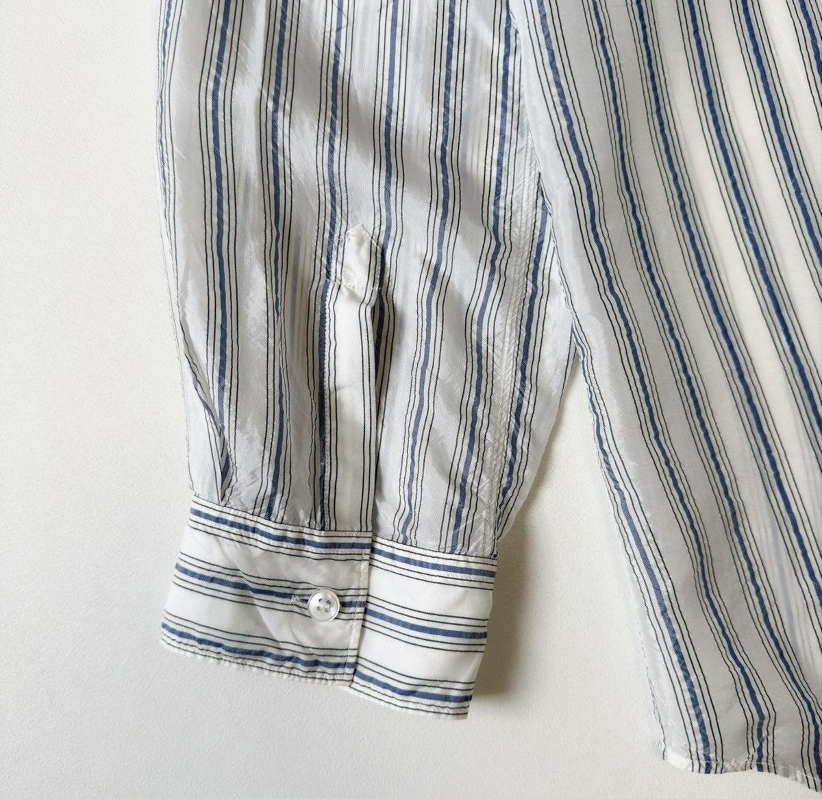Maison Margiela S/S 20 White/Blue Crinkle Nylon Striped Shirt Size US XL / EU 56 / 4 - 20 Thumbnail