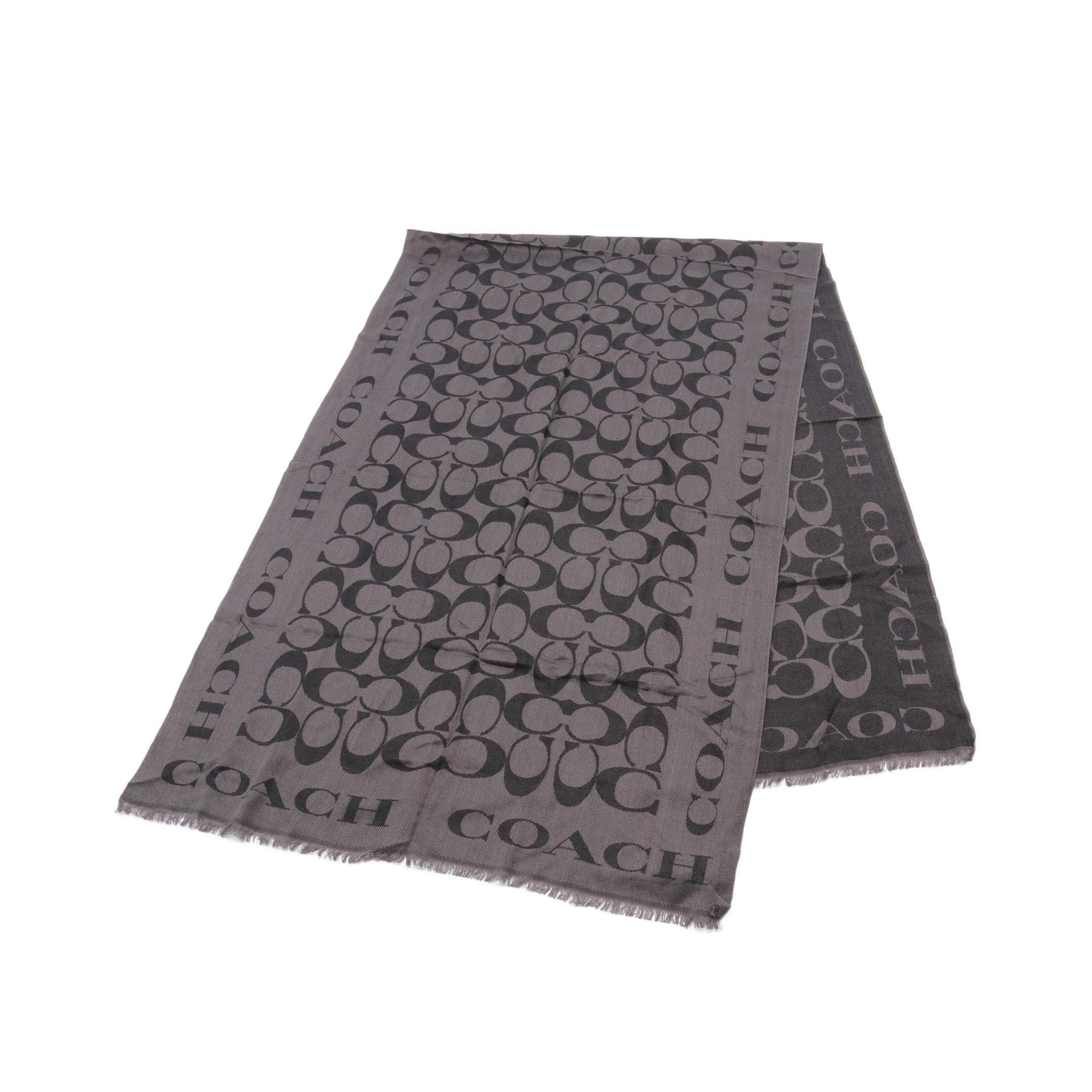 Coach Coach Signature Stall Scarf Silk Gray Dark Size ONE SIZE - 1 Thumbnail