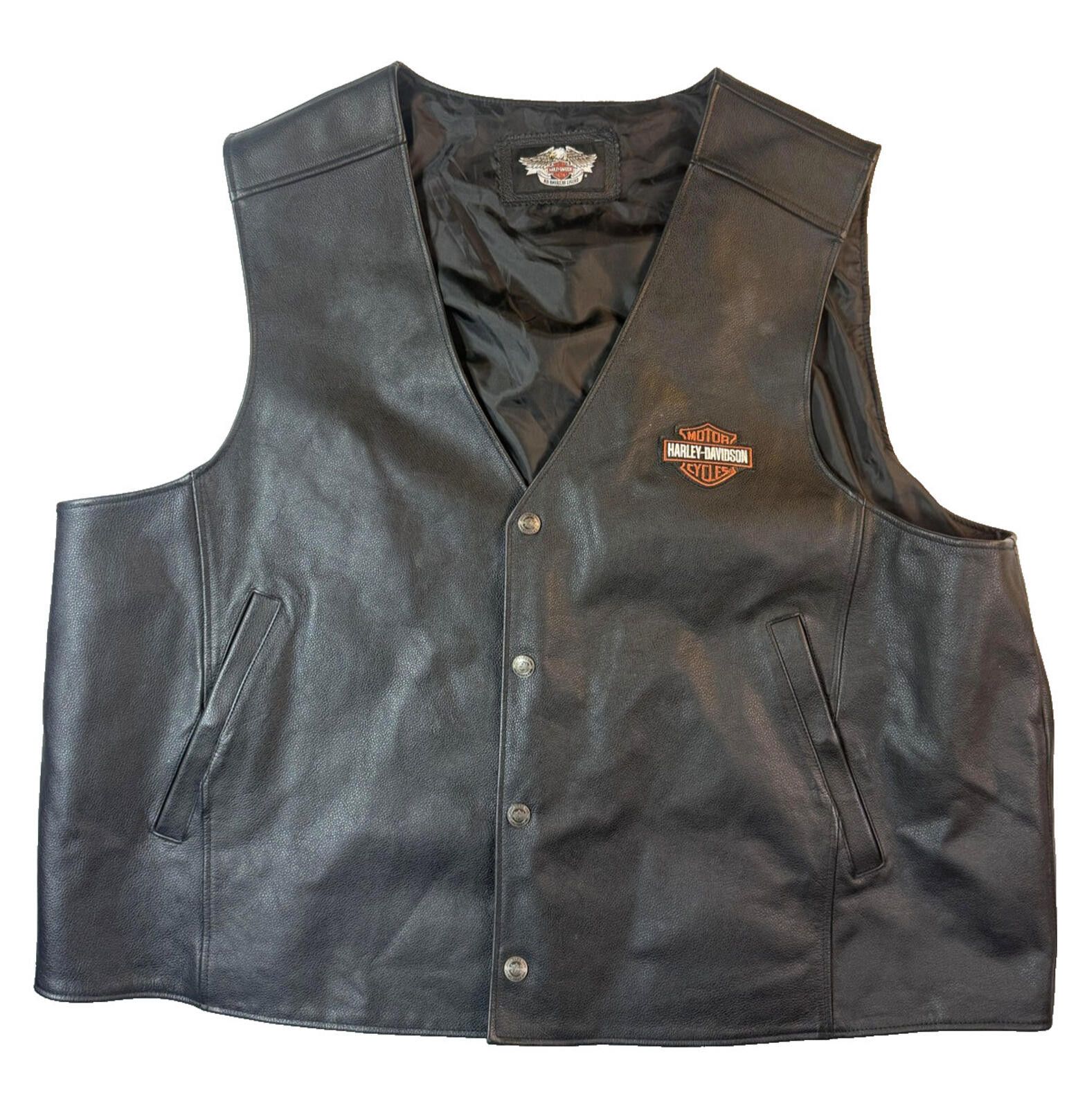 Harley Davidson Harley-Davidson Vest Vintage Mens 2XL Black Leather Biker Size US XXL / EU 58 / 5 - 1 Thumbnail