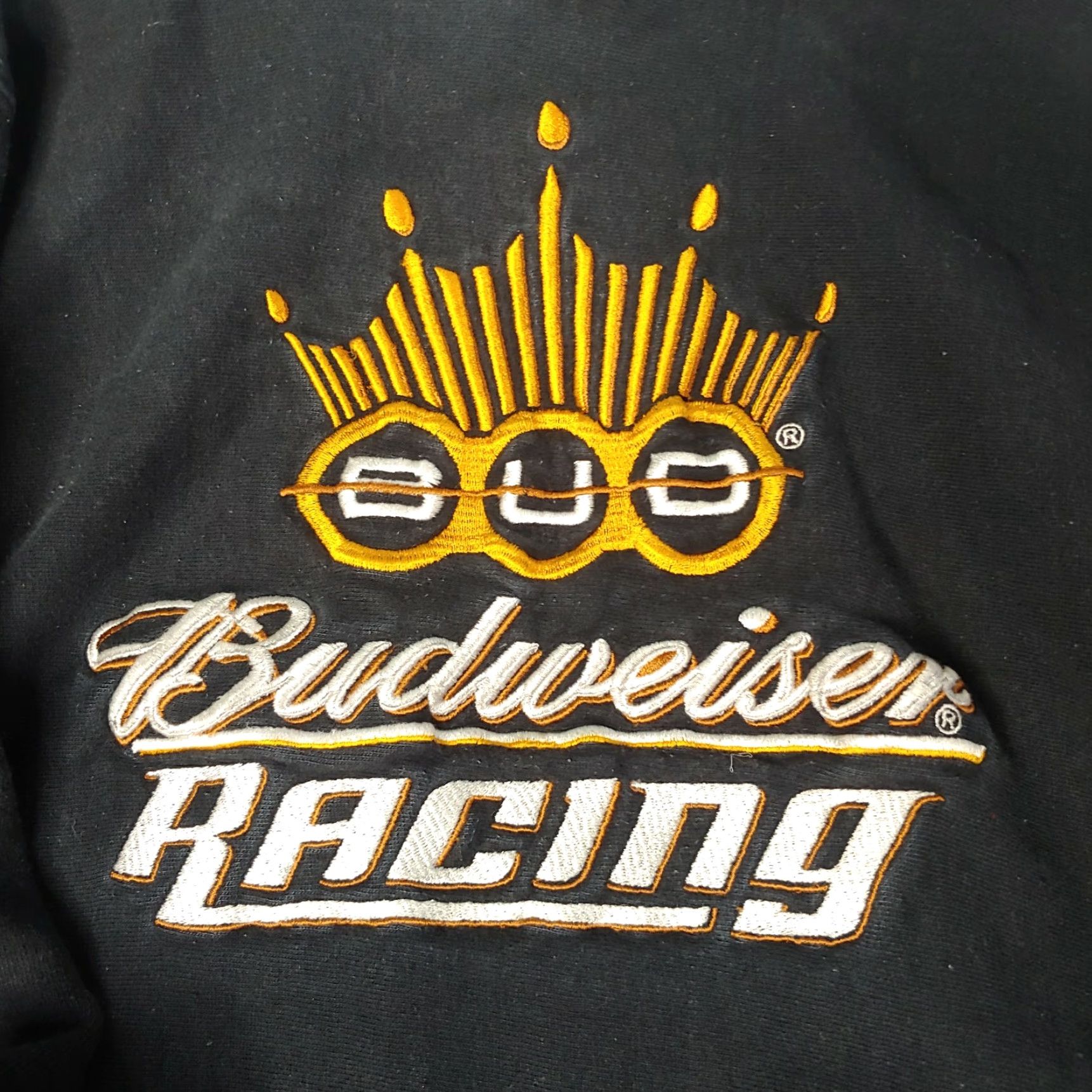 Budweiser BUD Racing Hooded Sweatshirt M Black Cotton Blend Reverse Weave Embroidered NASCAR Motorcross Beer Mens Hoodie Pullover Size US M / EU 48-50 / 2 - 2 Thumbnail