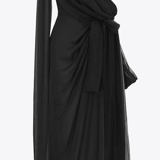Saint Laurent Paris o1bcso1str1125 Drapped One Shoulder Gown in Black Size XS / US 0-2 / IT 36-38 - 4 Thumbnail