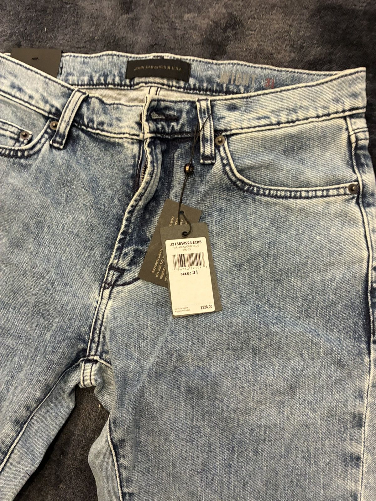John Varvatos Wight Cloud Wash Slim Fit Jean 31 Size US 31 - 10 Thumbnail