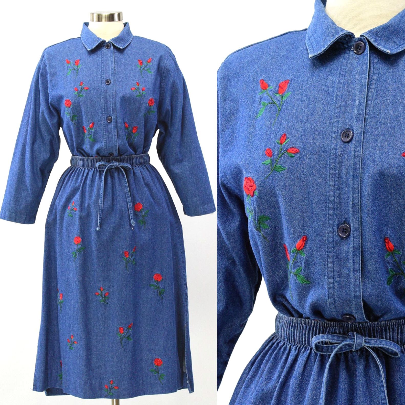 image of 80's Vintage Womens S Embroidered Denim Skirt Set Outfit Bonworth in White