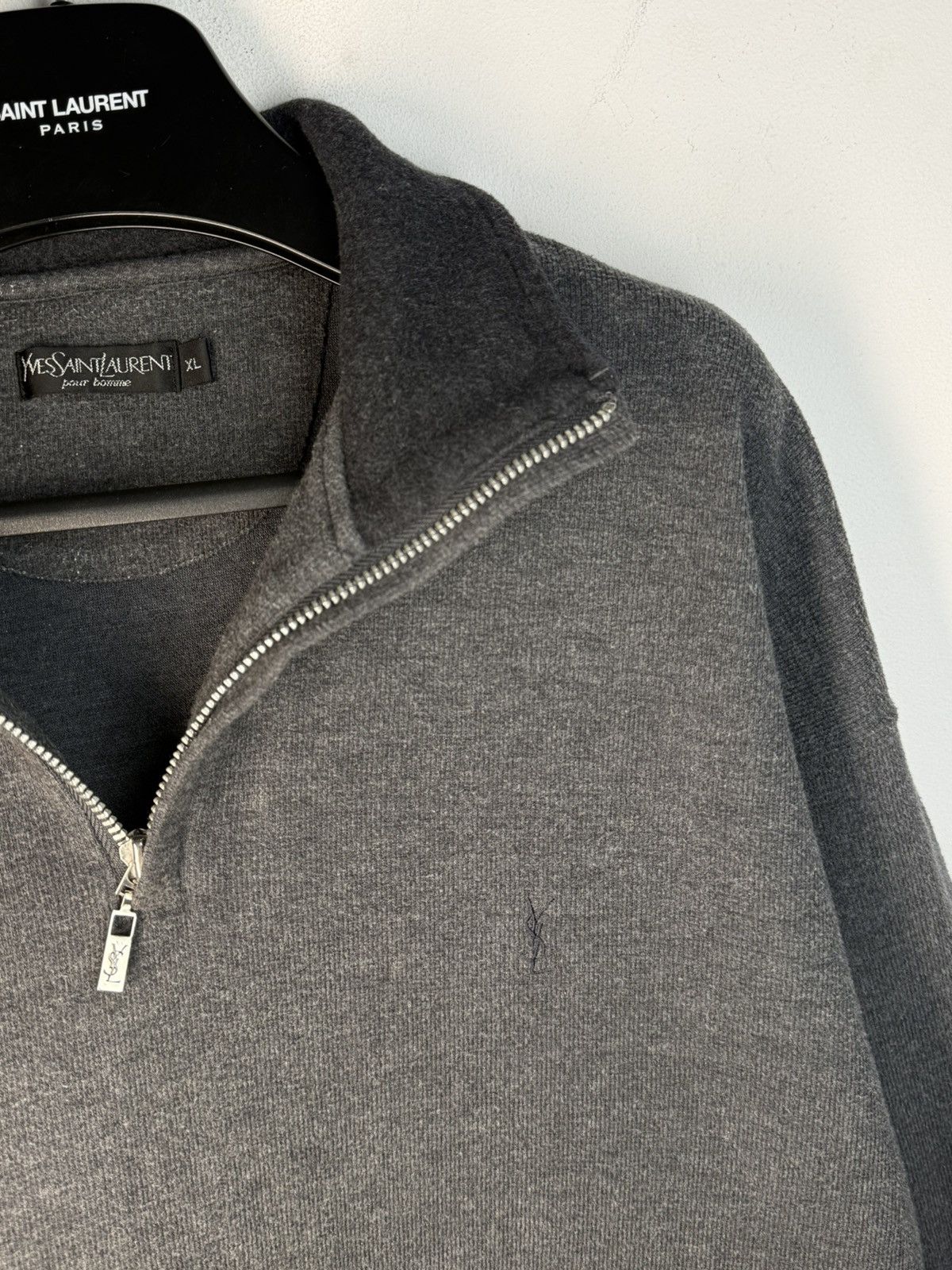 Yves Saint Laurent 90s YSL Sweatshirt 1/4 Quarter Zip Grey Vintage Sweater Size US XL / EU 56 / 4 - 1 Thumbnail