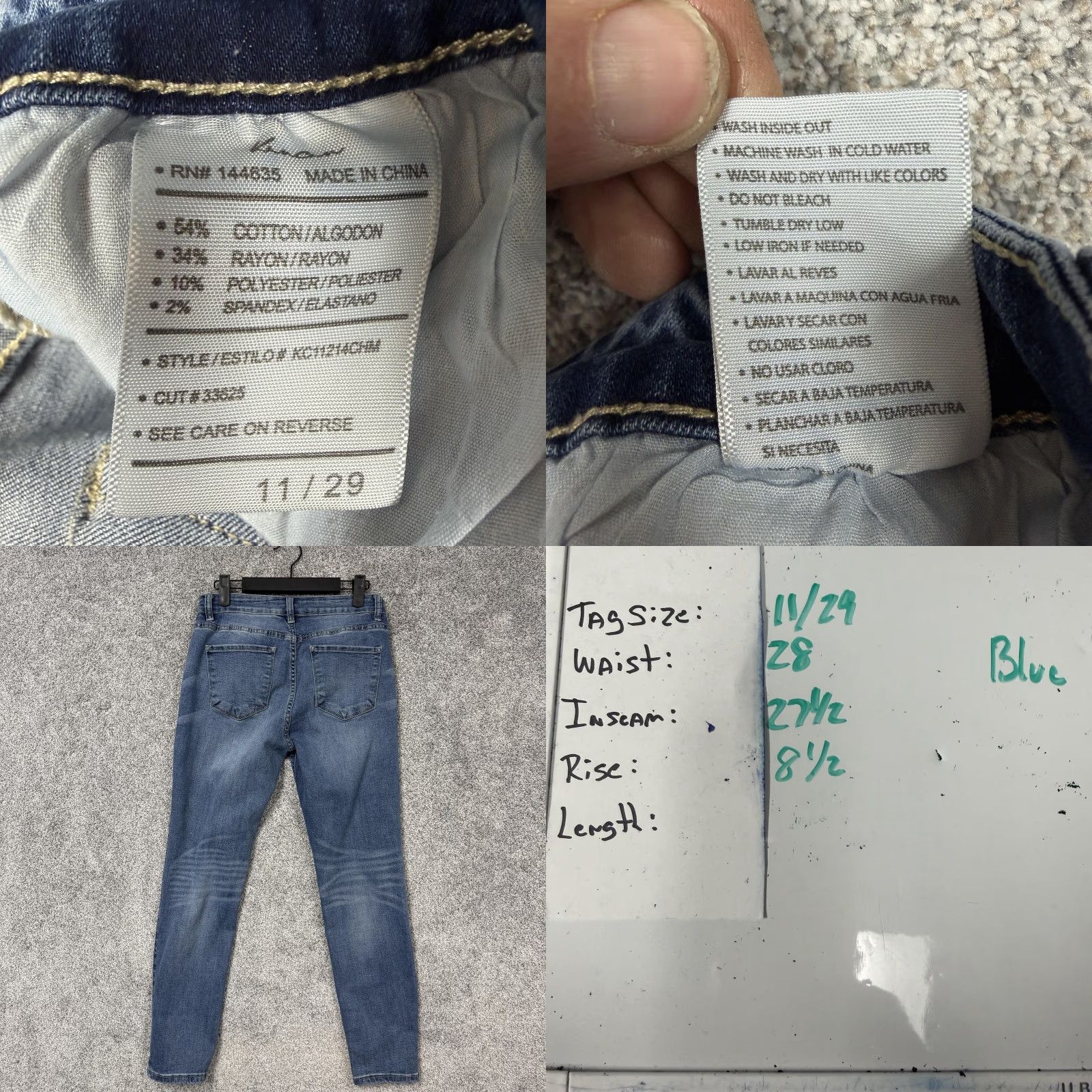 Vintage VINTAGE? No — KanCan Jeans Womens 11/29 28x27.5 Blue Denim Mid Rise Skinny Stretch Grunge Boho Size 32" / US 10 / IT 46 - 8 Thumbnail