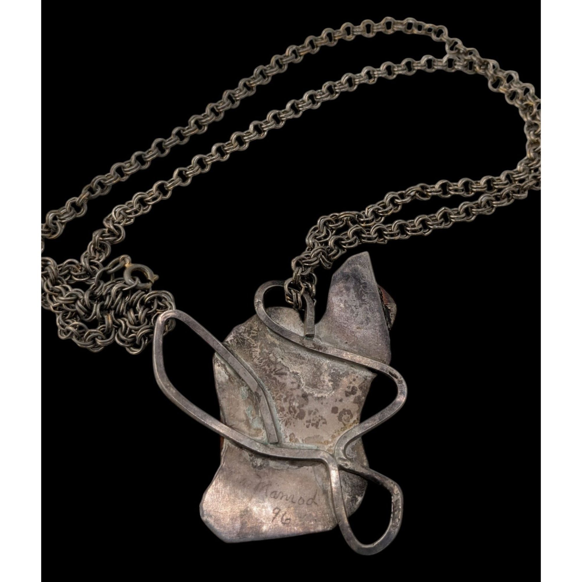 Handmade Vintage 1996 Artisan Brutalist Abstract Sterling Pendant Nec Size ONE SIZE - 3 Thumbnail