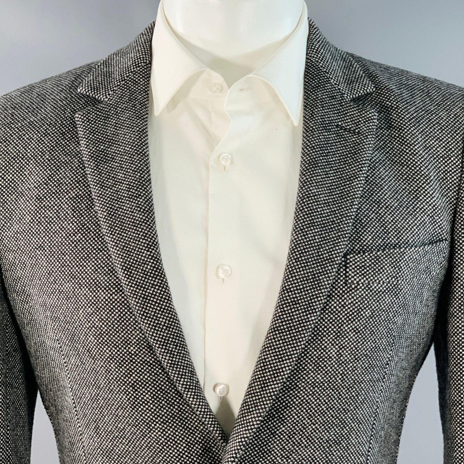 AMI AMI Size 36 Black Woven Wool Blend Notch Lapel Sport Coat Size 36R - 2 Thumbnail