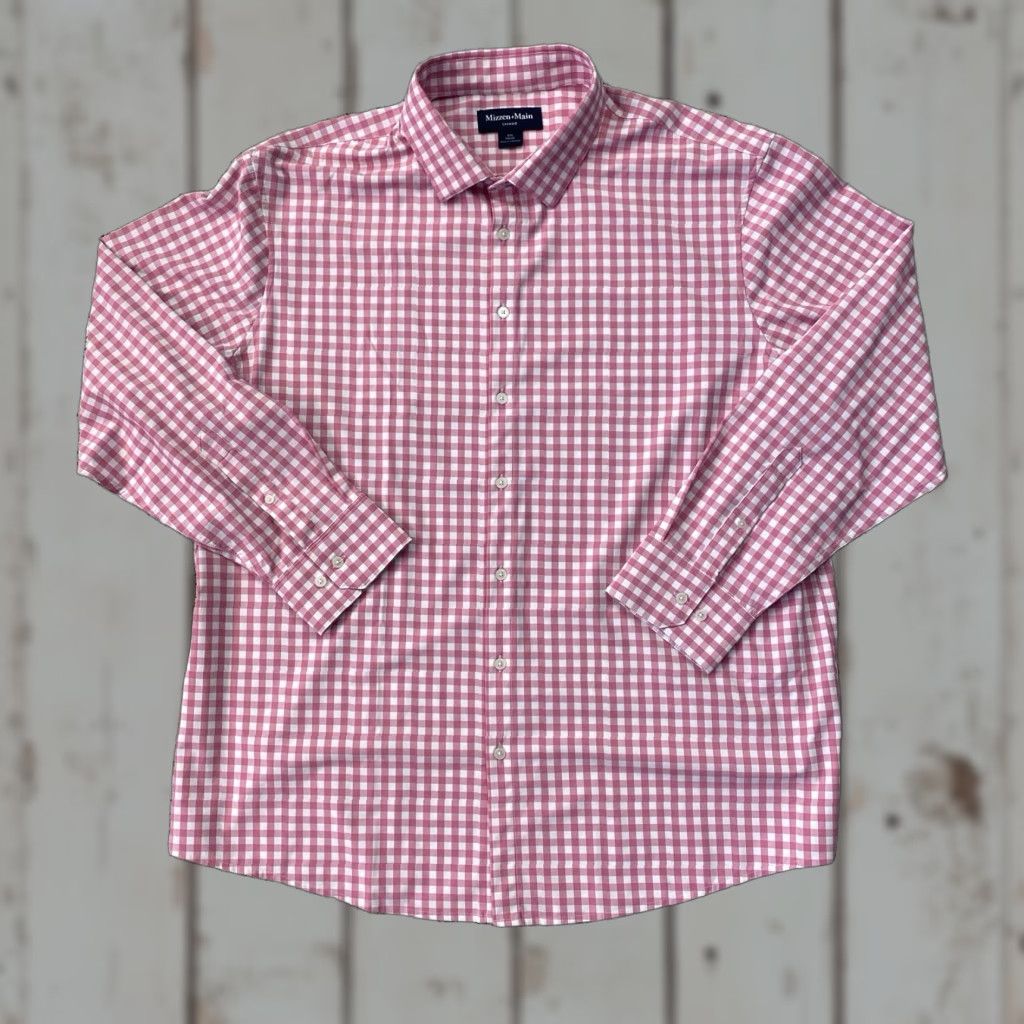 Mizzen+Main Mizzen+Main Button-Up Shirt Men 2XL Pink Check Leeward Trim Fit Stretch Shirt Size US XXL / EU 58 / 5 - 1 Thumbnail