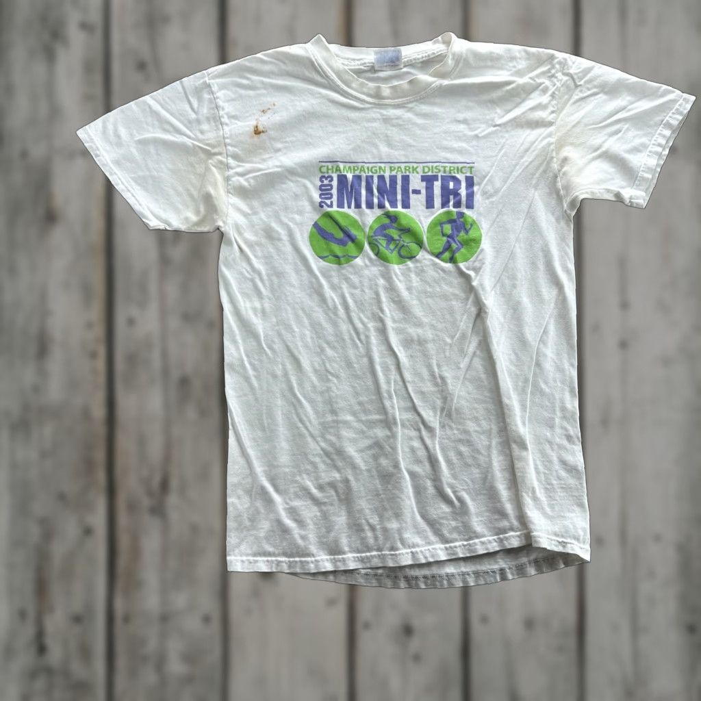 Hanes VINTAGE Hanes Champaign Park District Mini-Tri Shirt Mens Large White Graphic 2000s Sports Size US M / EU 48-50 / 2 - 1 Thumbnail