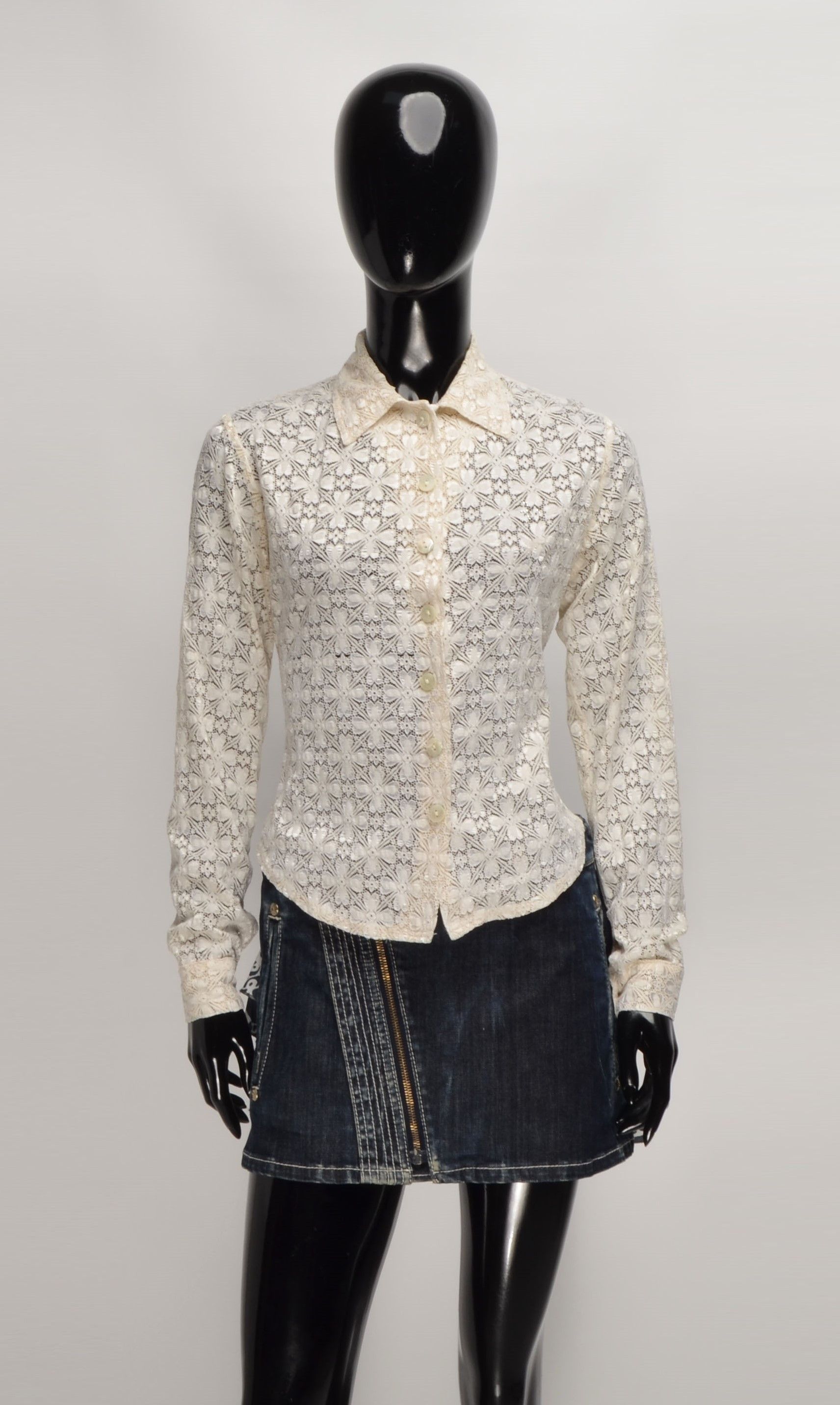 Other Roccobarocco Vintage 80's Lace Floral Long Sleeve Shirt Size XS / US 0-2 / IT 36-38 - 1 Thumbnail