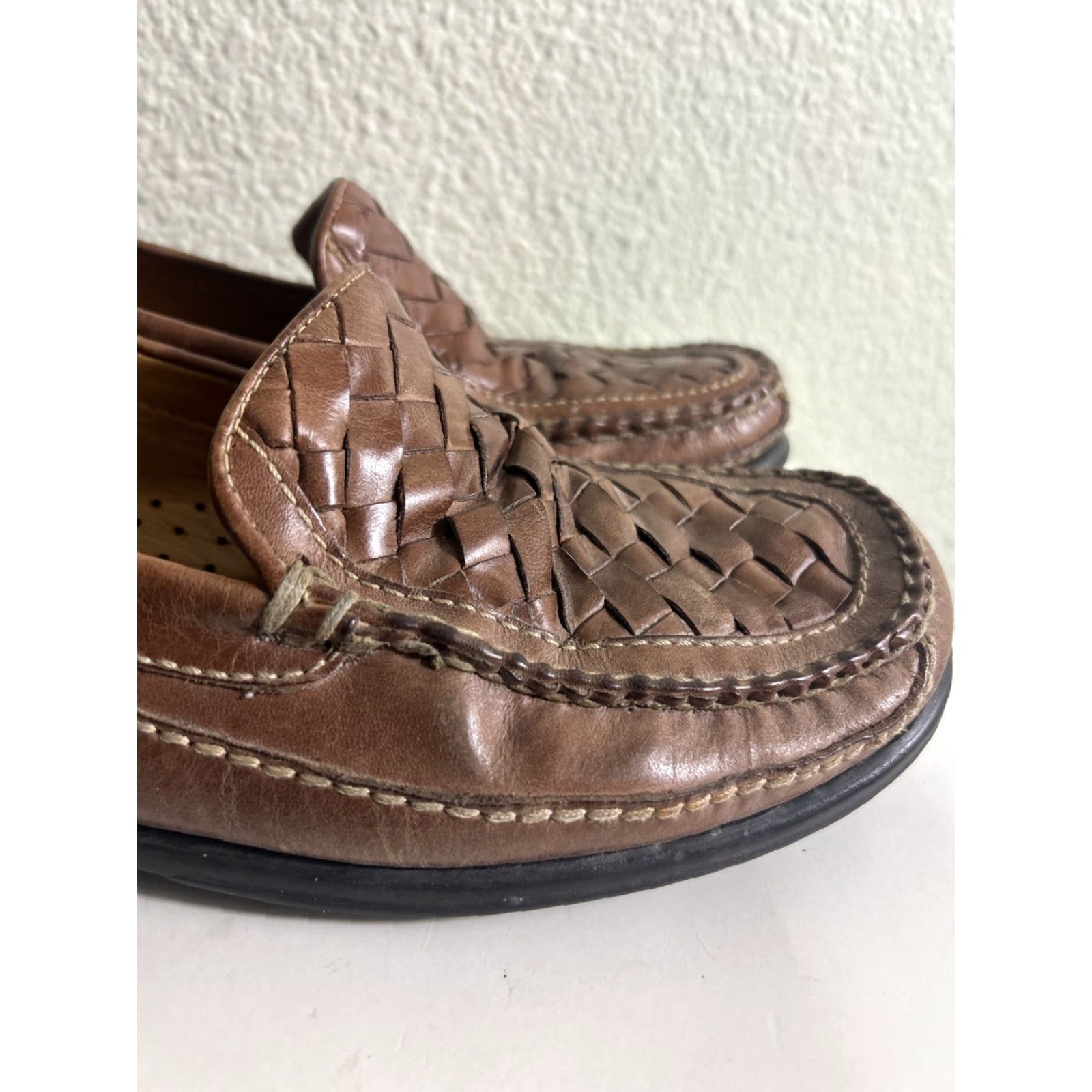 Johnston & Murphy Johnston & Murphy Loafers Woven Leather Slip On Brown Mens Size 9.5 M Comfort Square Toe Size US 10 / EU 43 - 4 Thumbnail