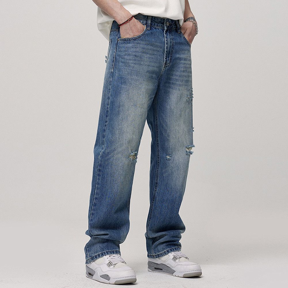 Japanese Brand × Vintage Men's American street straight wide washed ripped jeans Size US 32 / EU 48 - 3 Thumbnail