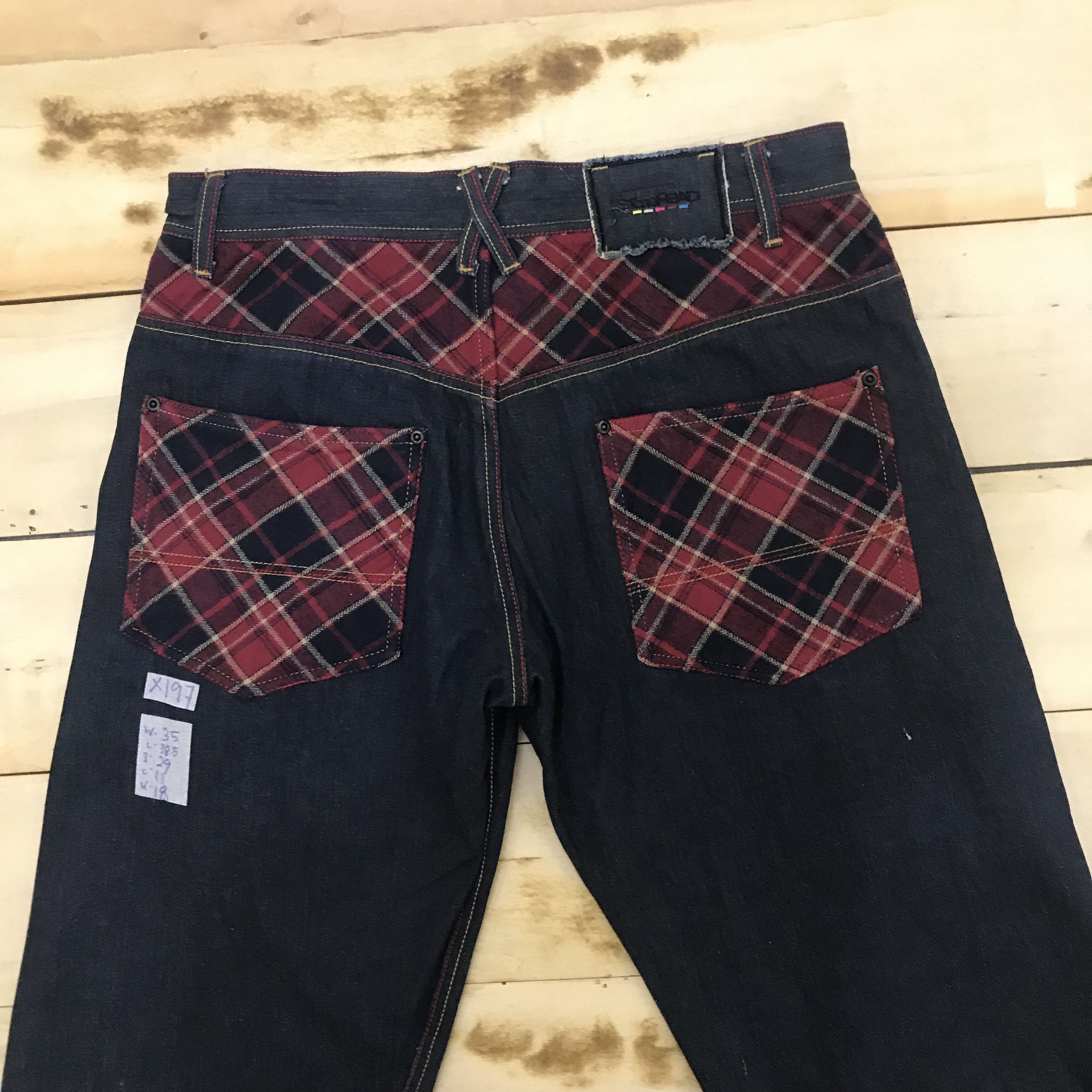 Japanese Brand X197 NEED GONE! BAGGY ZIPPER HYBRID TARTAN AND DENIM JEANS Size US 35 - 4 Thumbnail